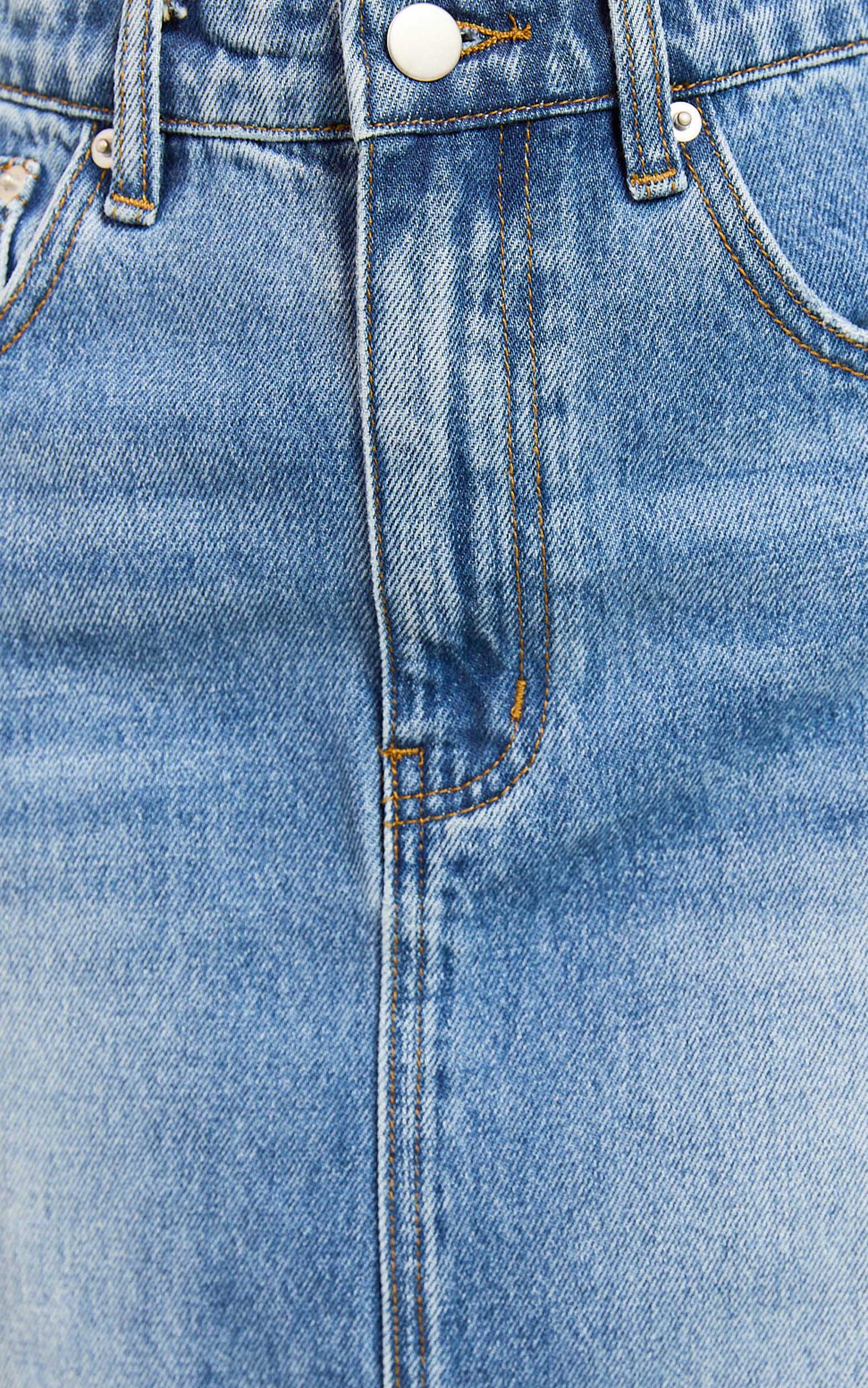 Adan Mini Skirt - Recycled Cotton Frayed Hem Denim Skirt in Mid Blue Wash - Image 6