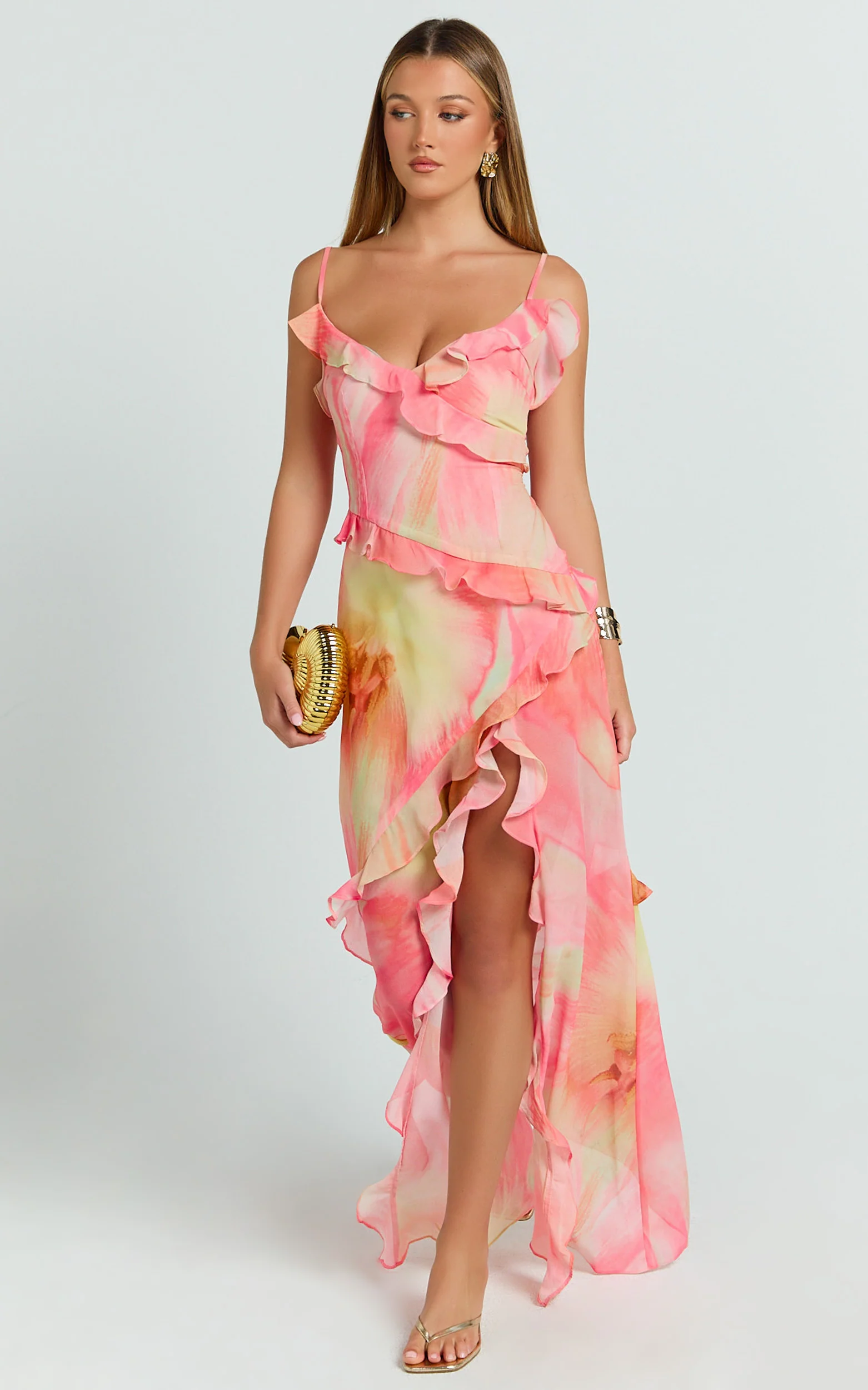 Adele Maxi Dress - Strappy V Neck Ruffle Tiered Dress in Regency Print - Image 4