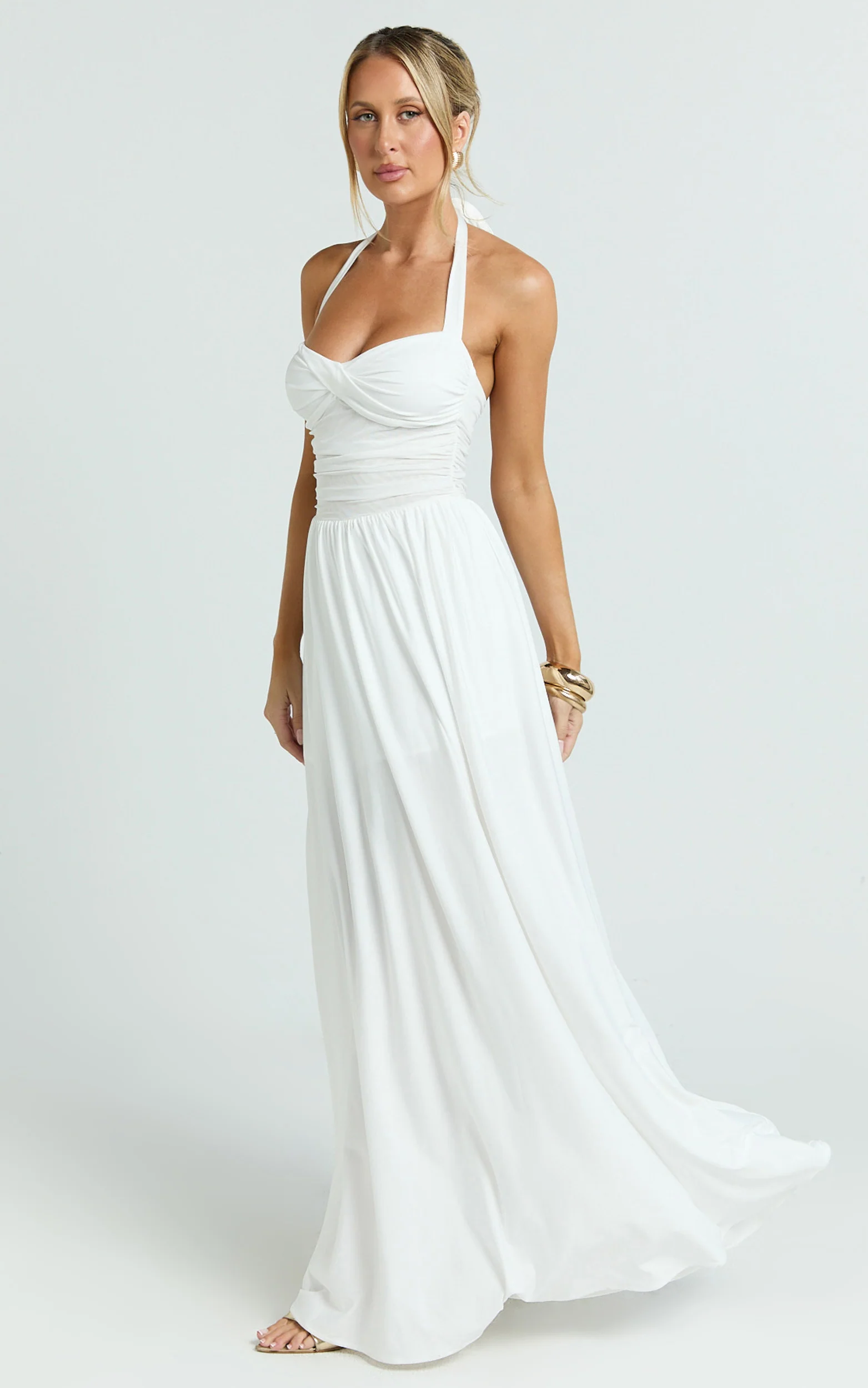 Adelia Maxi Dress - Jersey Halter Contrast Dress in White - Image 2