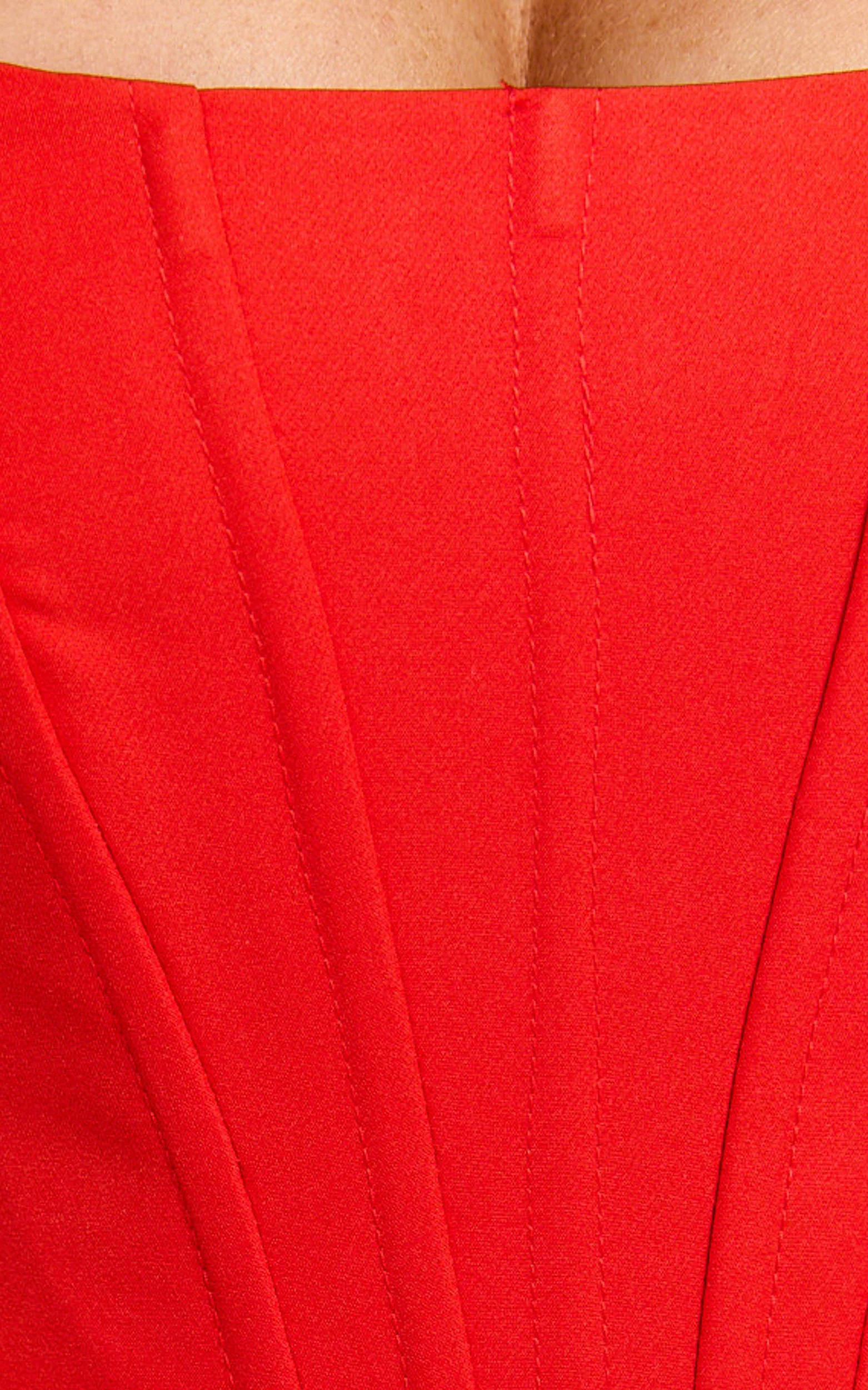 Aimee Mini Dress - Scoop Neck Corset Gathered Dress in Red - Image 3