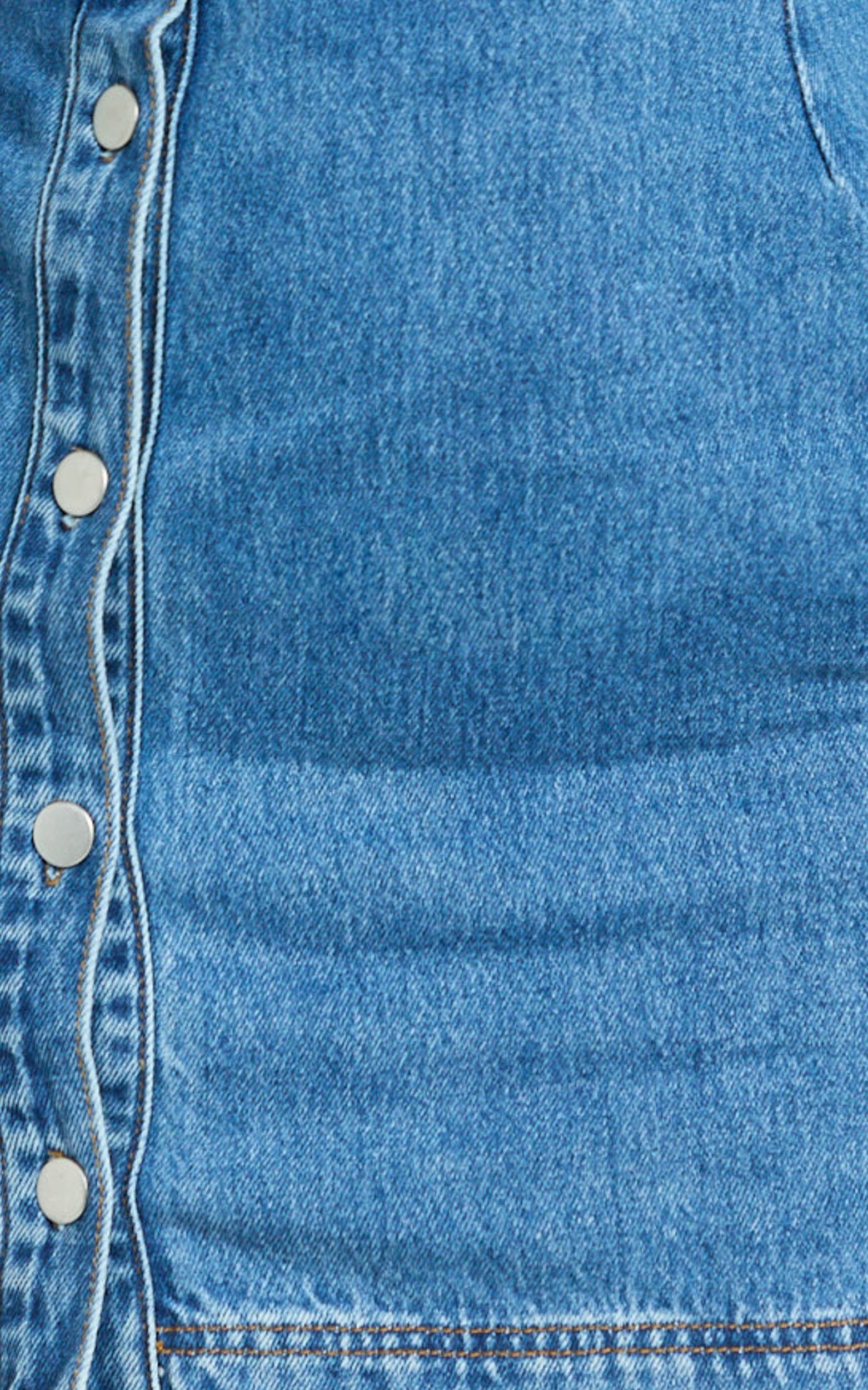 Ainsley Mini Dress - Button Through Long Sleeve Denim Dress in Mid Blue Wash - Image 8