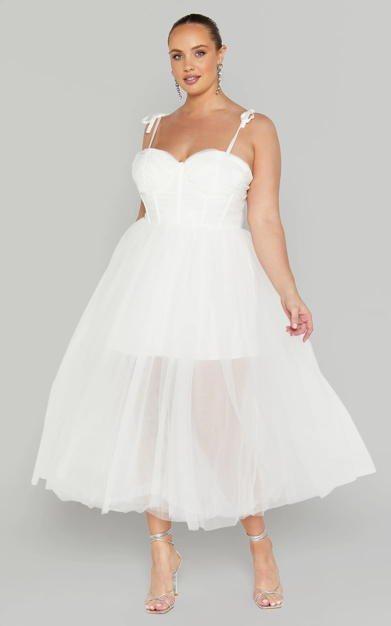 Aisha Midi Dress - Bustier Bodice Tulle Dress in White - Image 2