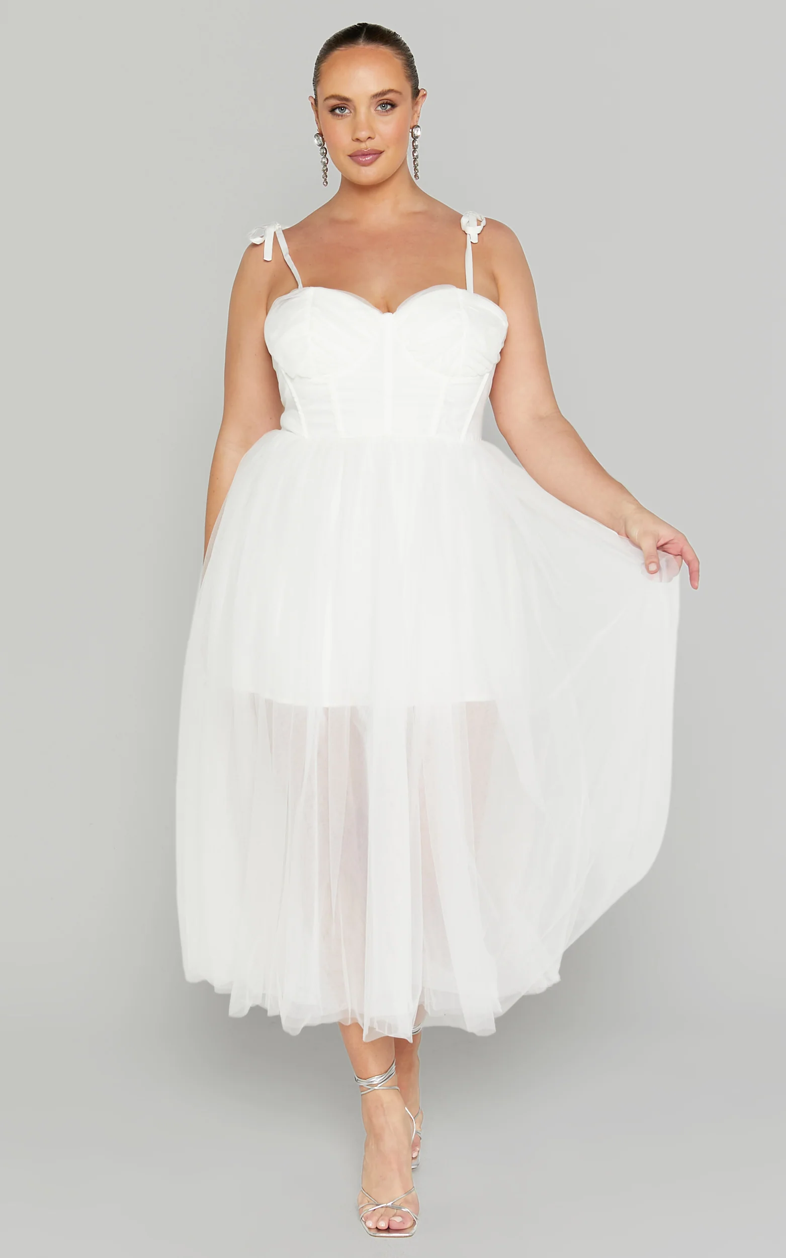 Aisha Midi Dress - Bustier Bodice Tulle Dress in White - Image 4