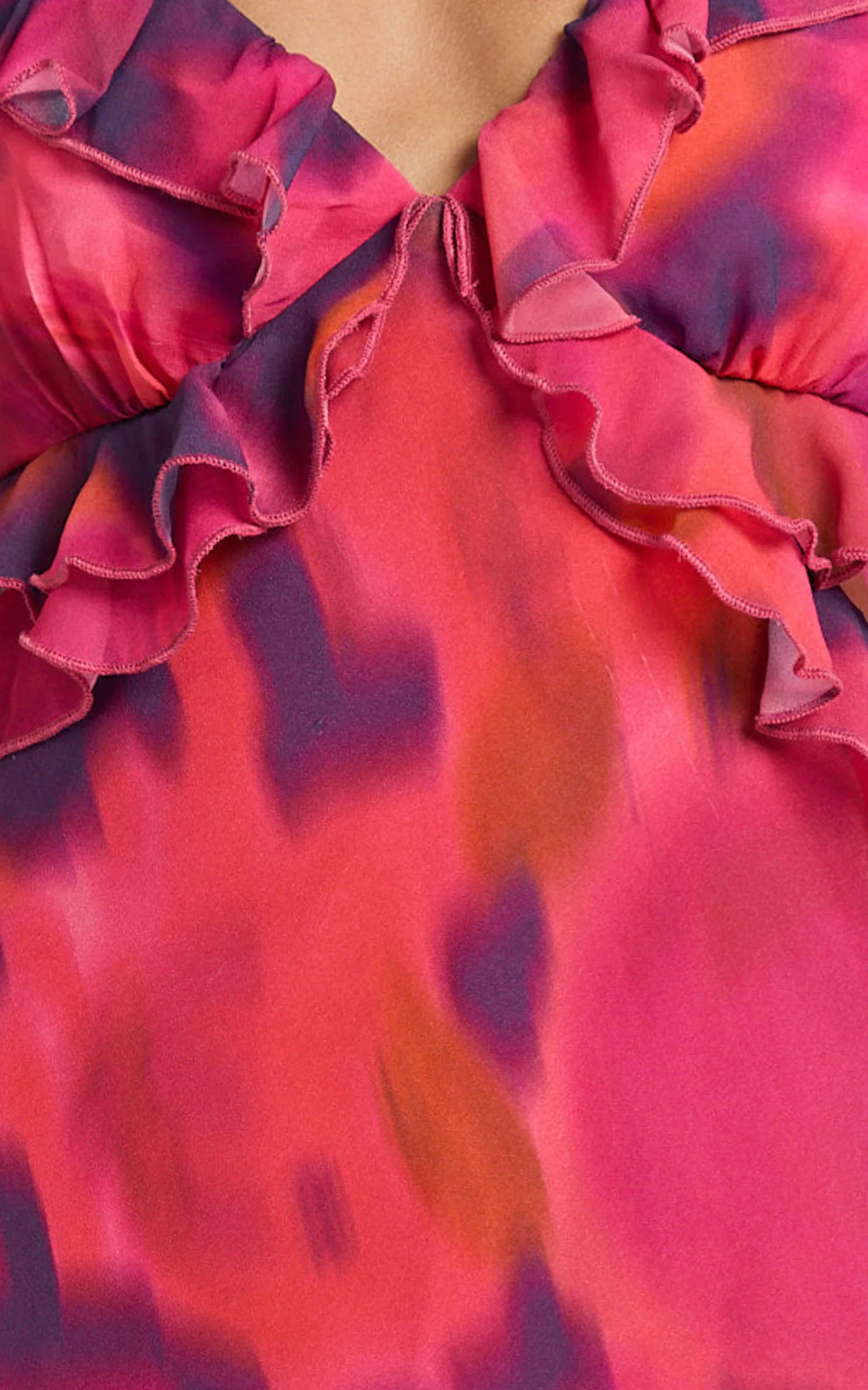 Alessa Midi Dress - V Neck Frill Detail Empire Waist Back Cut Out Dress in Adeana Print - Image 7