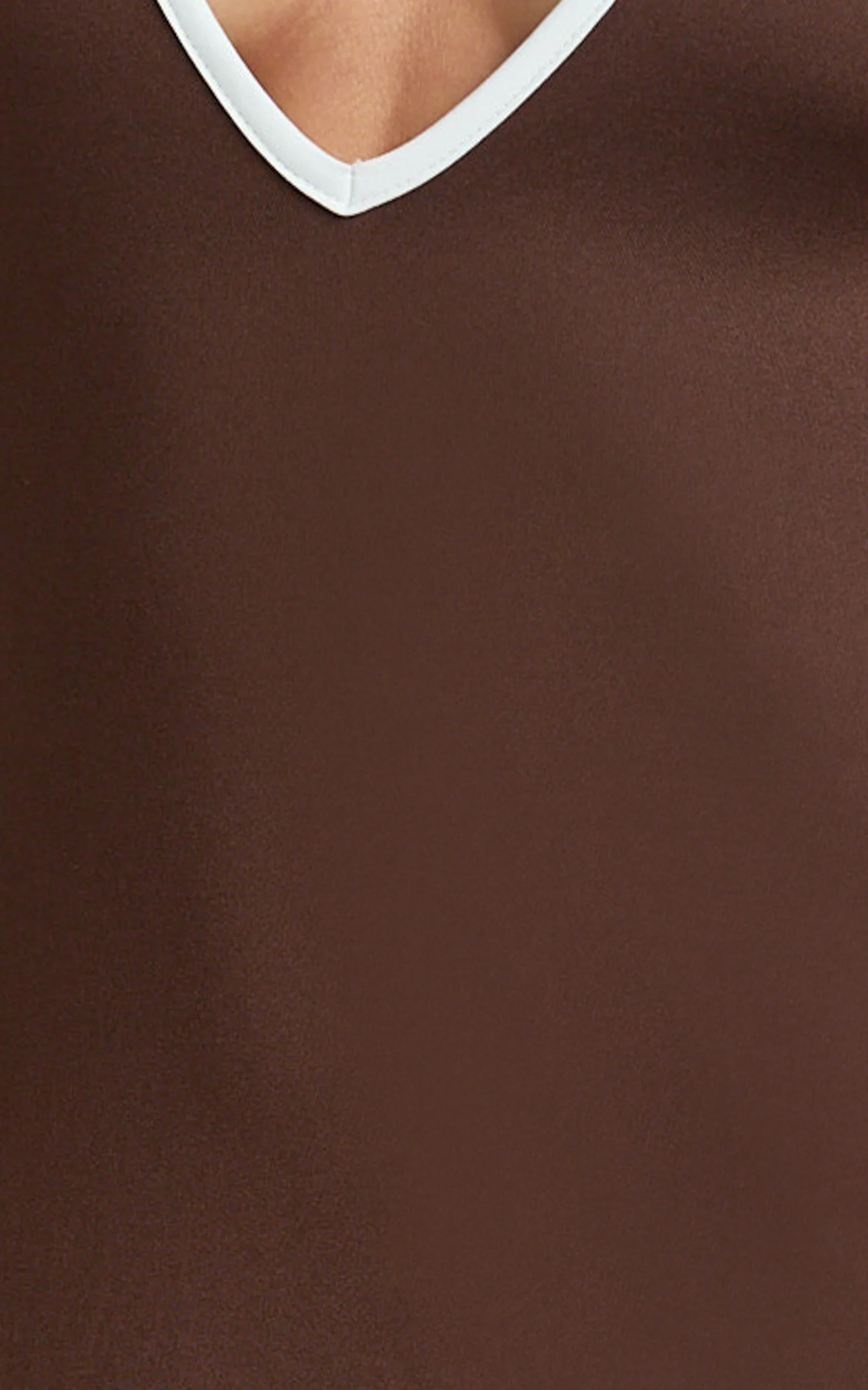 Allura Mini Dress - Deep V Halter Neck Tie Back Dress in Chocolate - Image 7