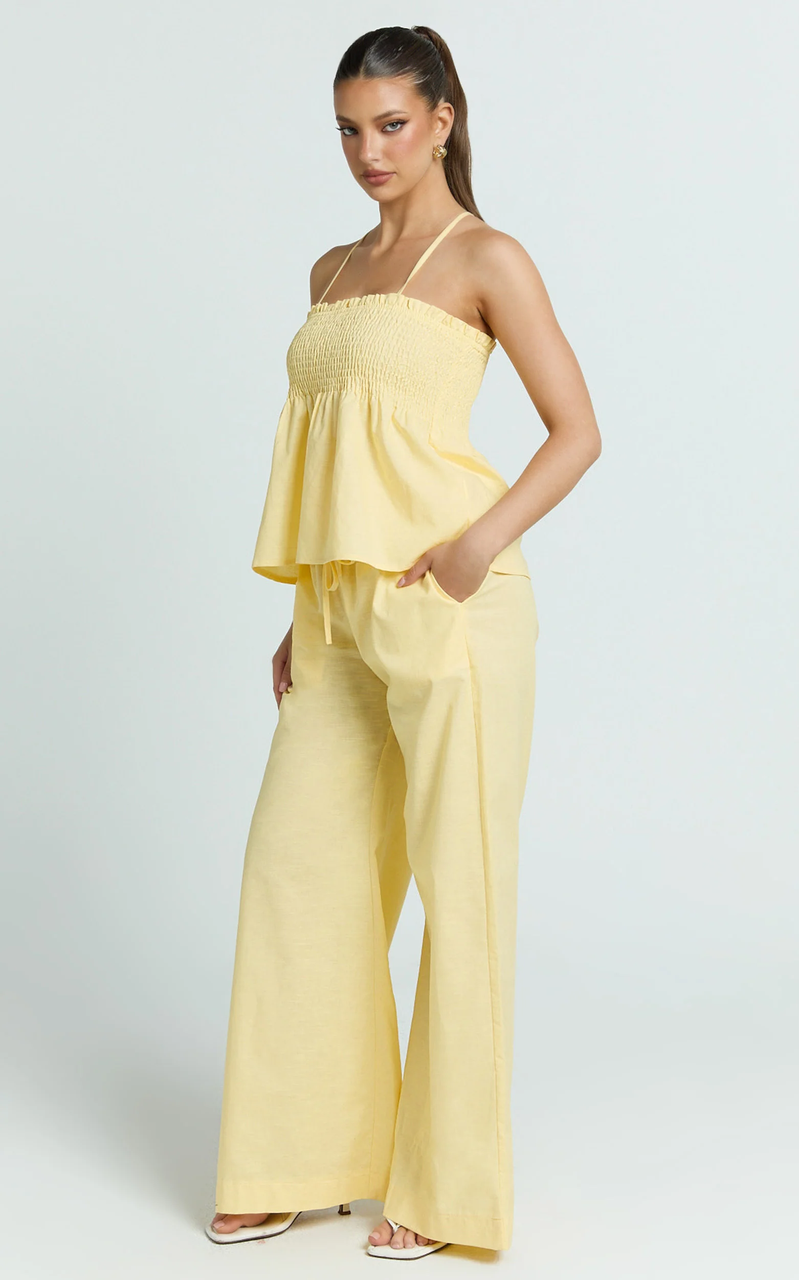 Alma Two Piece Set - Cotton Cami Pant Set in Lemon - Image 2