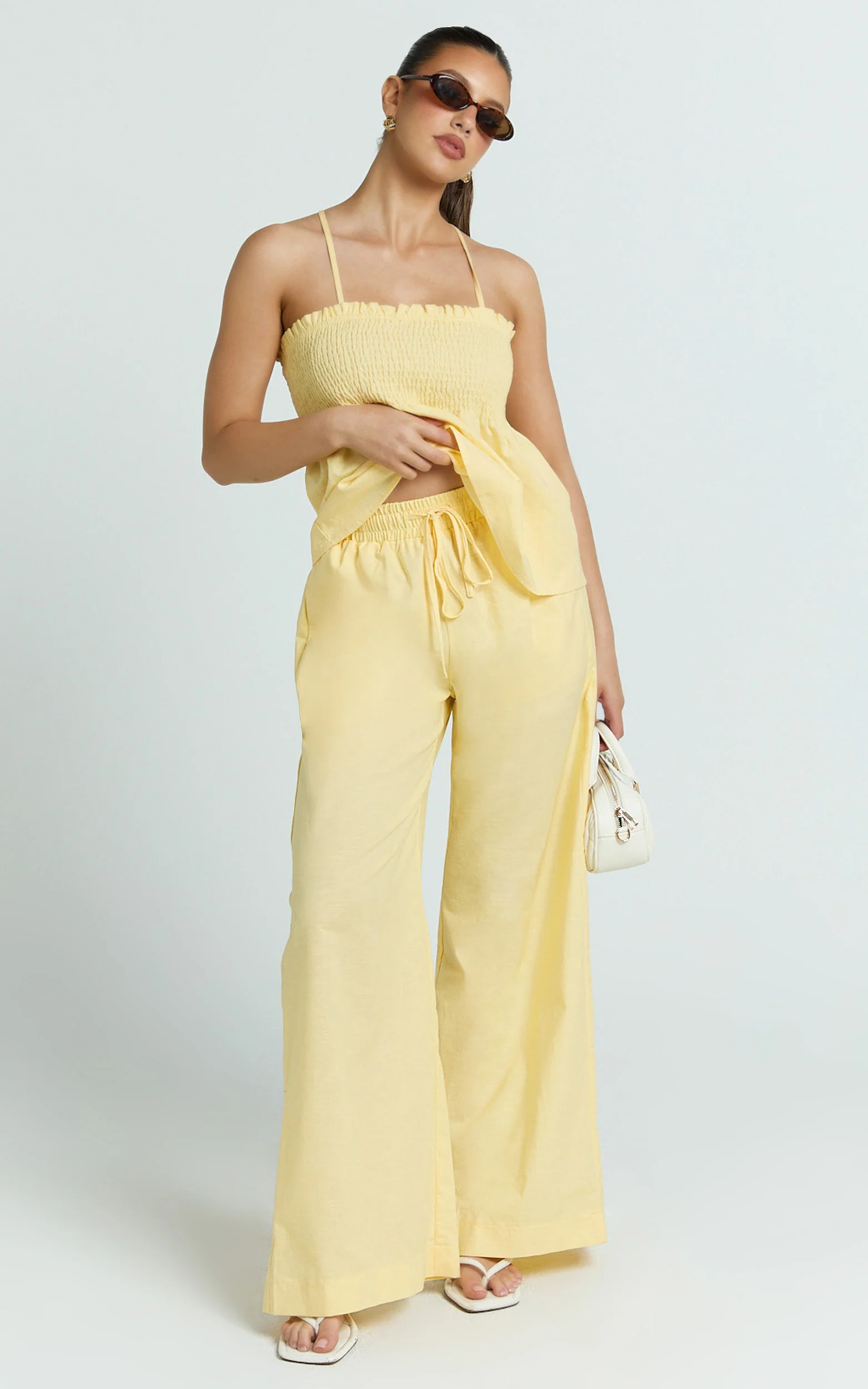 Alma Two Piece Set - Cotton Cami Pant Set in Lemon - Image 3