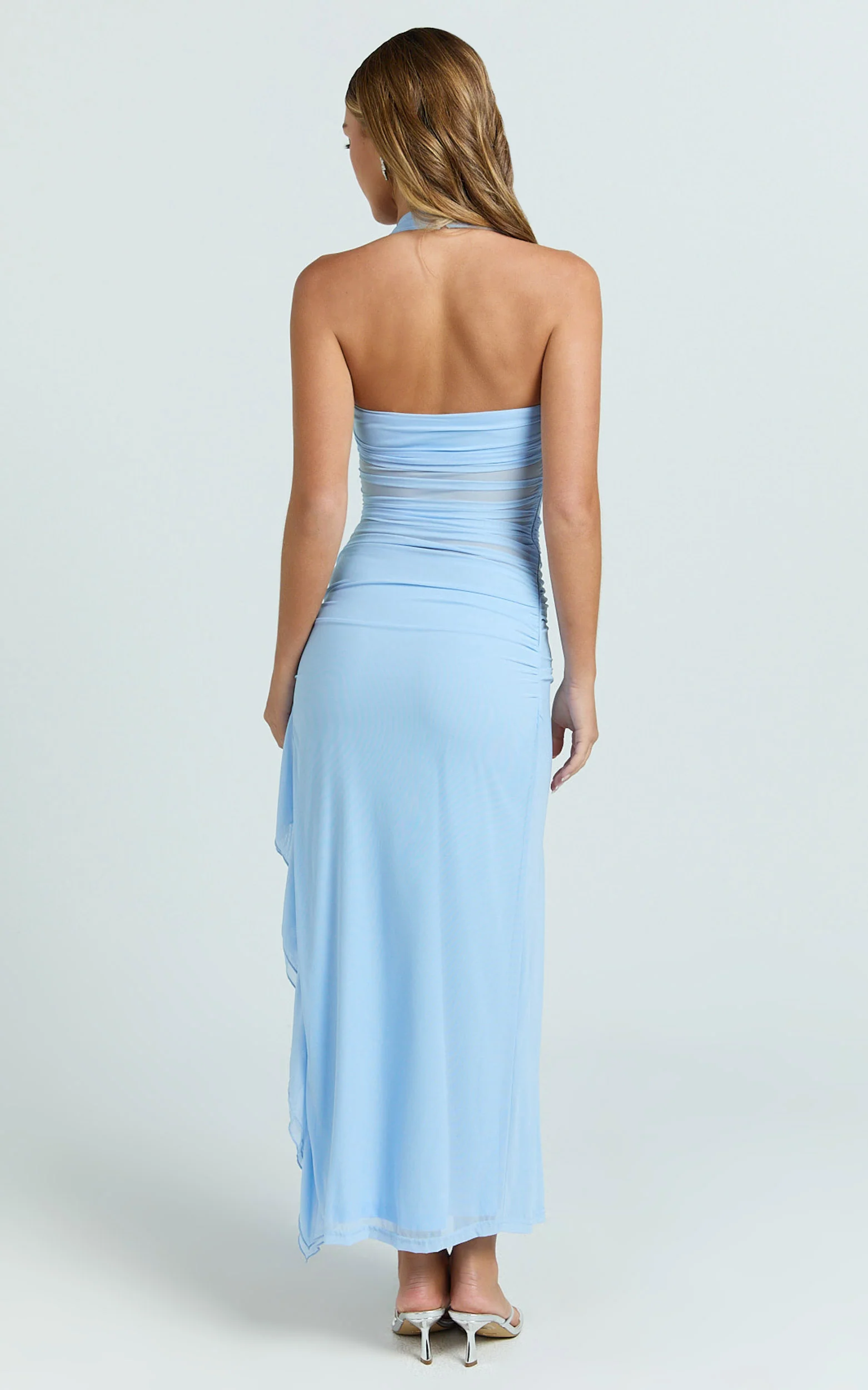 Almarie Midi Dress - Halter Neck Mesh Dress in Blue - Image 6