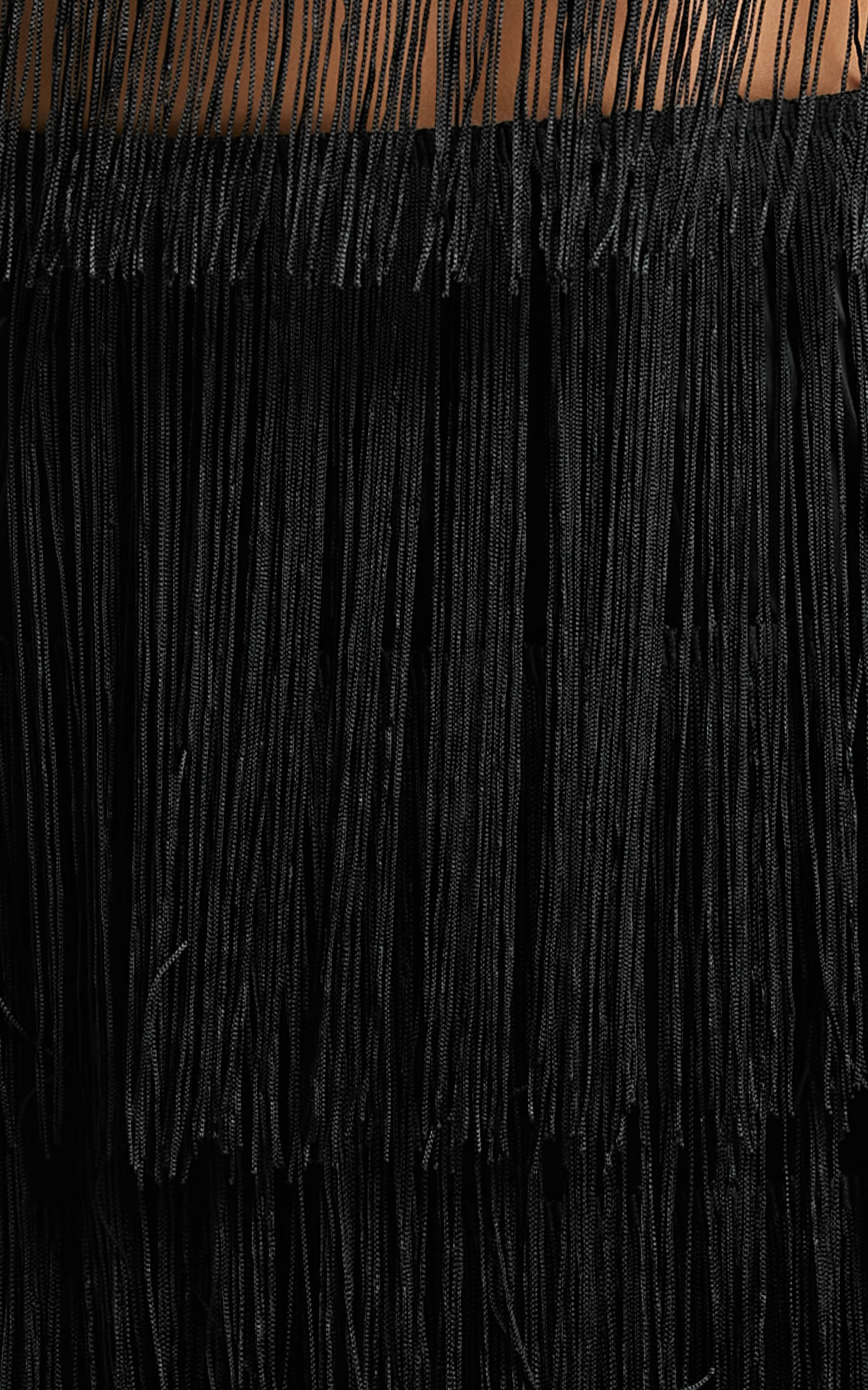Amalee Two Piece Set - Fringe Strapless Crop Top and Midi Skirt Set in Black - Image 9
