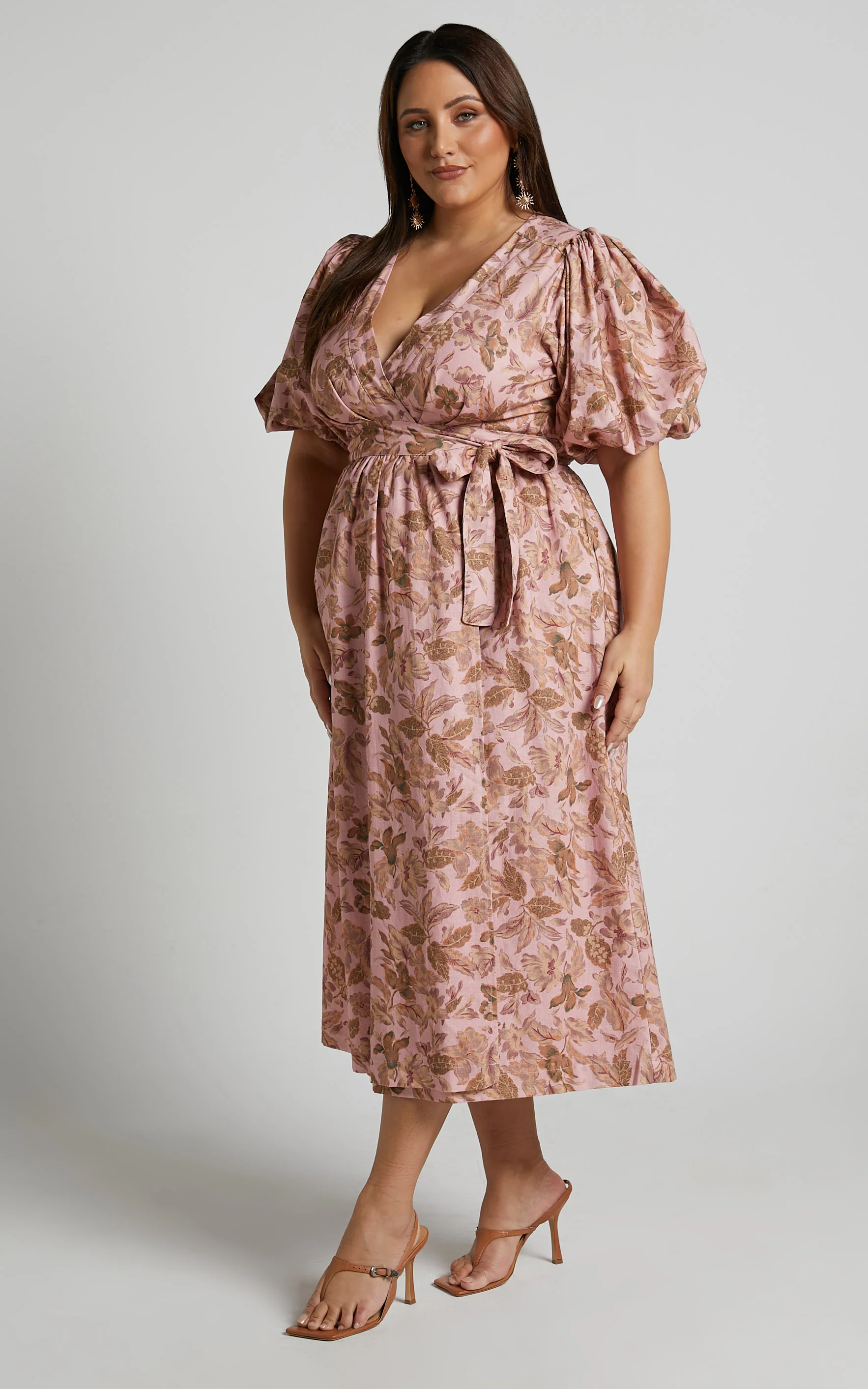 Amalie The Label - Franc Linen Puff Sleeve Wrap Midi Linen Dress in Vahala Print - Image 4