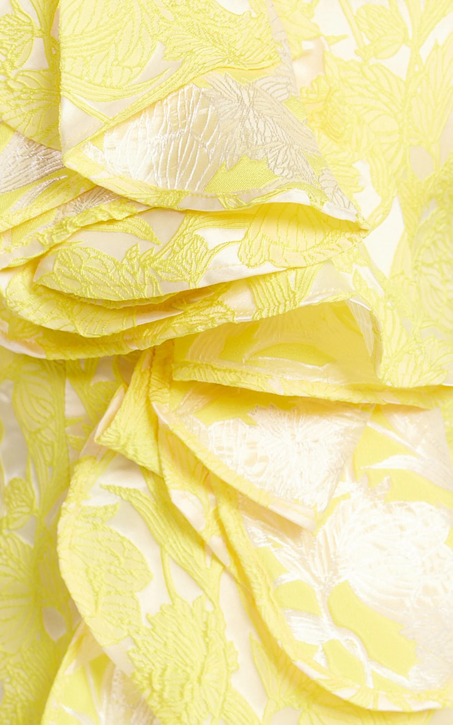 Amalie The Label - Frederika Strapless Ruffle Detail Jacquard Mini Dress in Yellow - Image 7