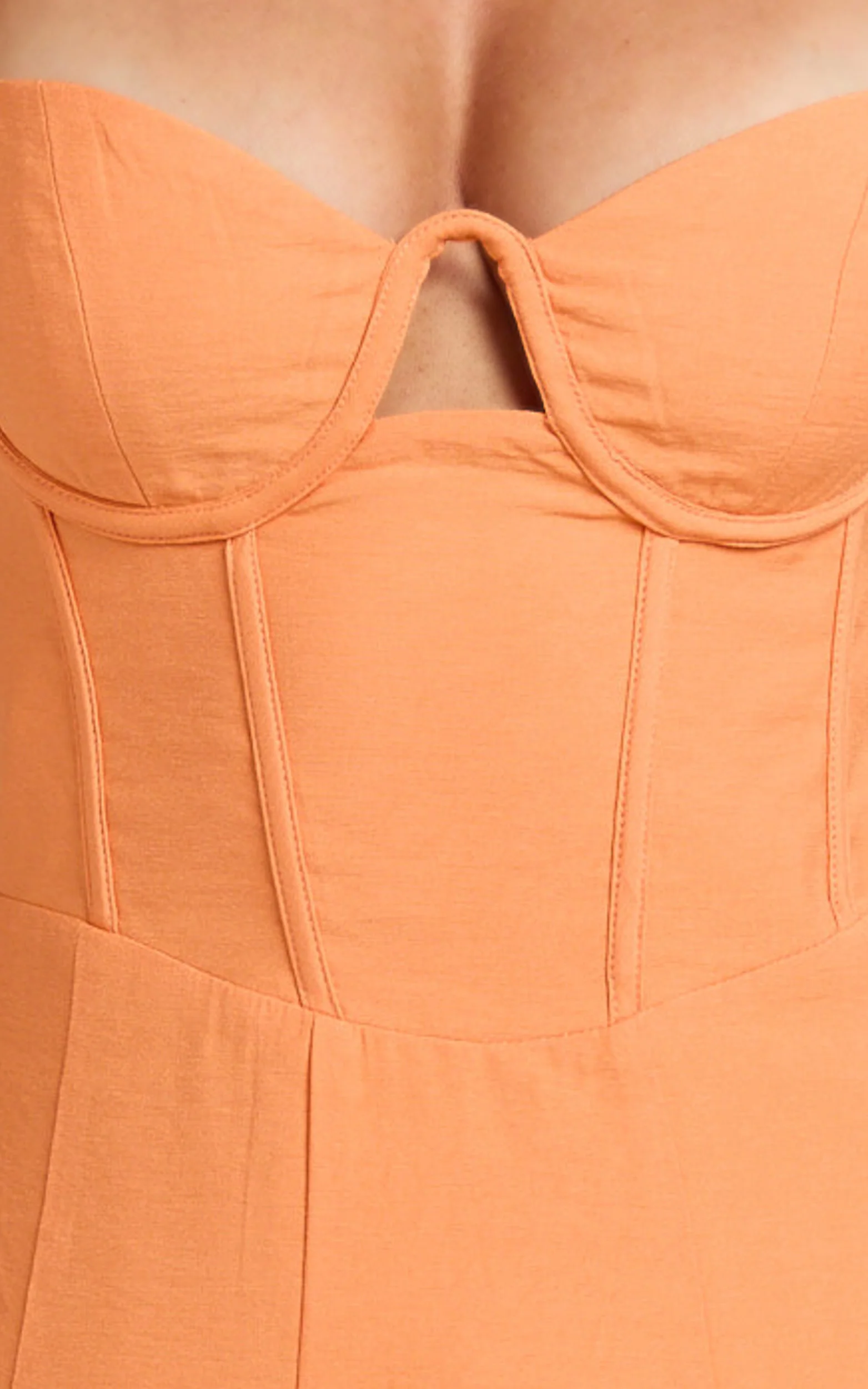 Amalie The Label - Ray Corset Panel Tie Back Midi Linen Blend Dress in Orange - Image 8