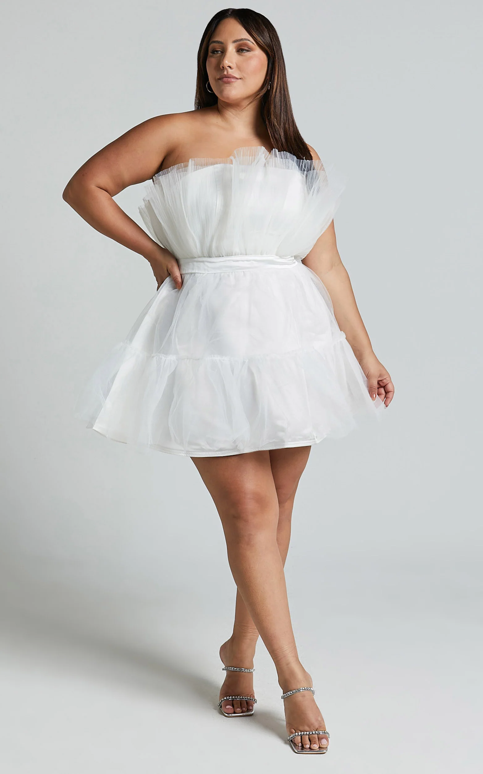 Amalya Mini Dress - Tiered Tulle Fit and Flare Dress in White - Image 4