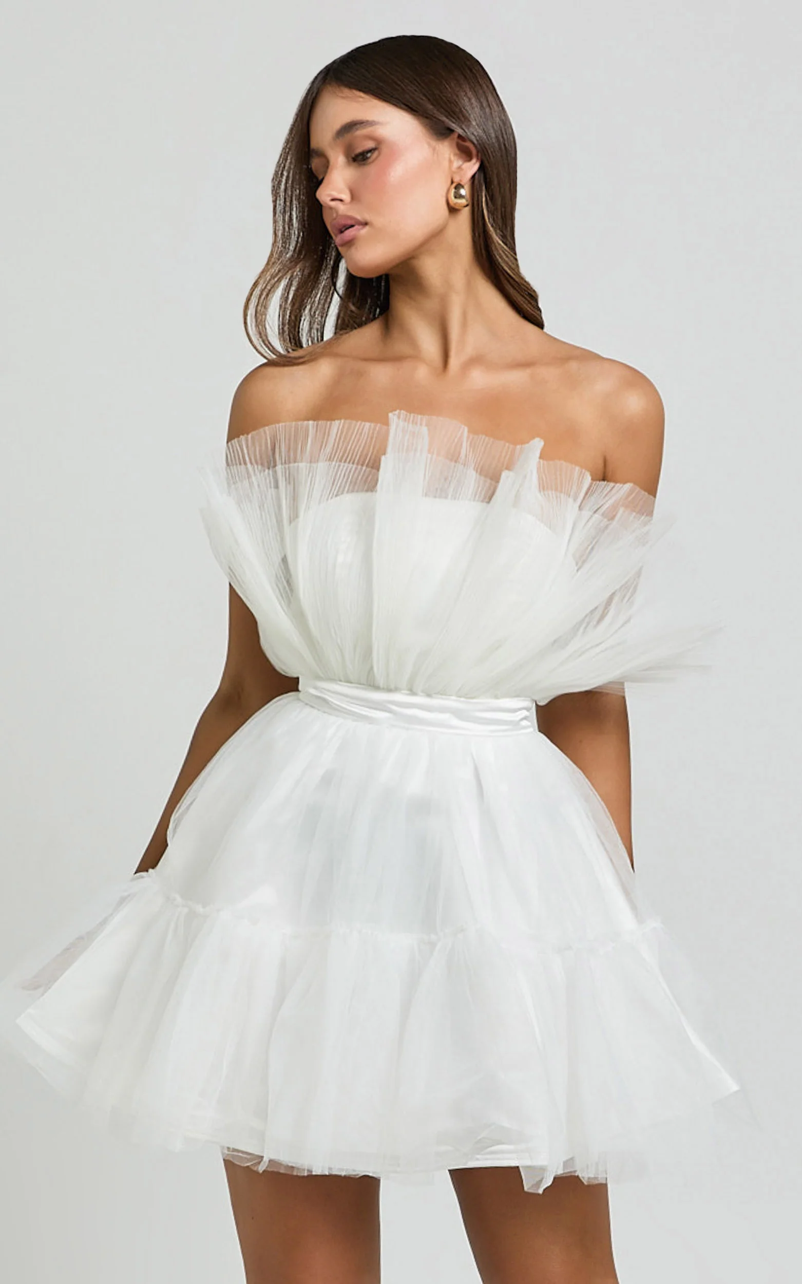 Amalya Mini Dress - Tiered Tulle Fit and Flare Dress in White - Image 5