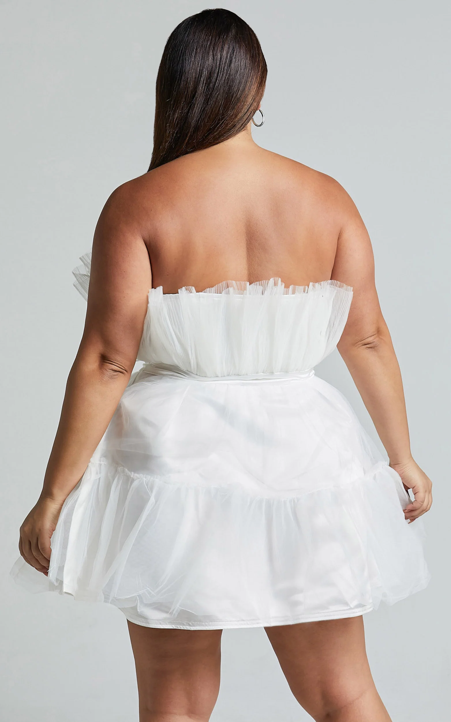 Amalya Mini Dress - Tiered Tulle Fit and Flare Dress in White - Image 6
