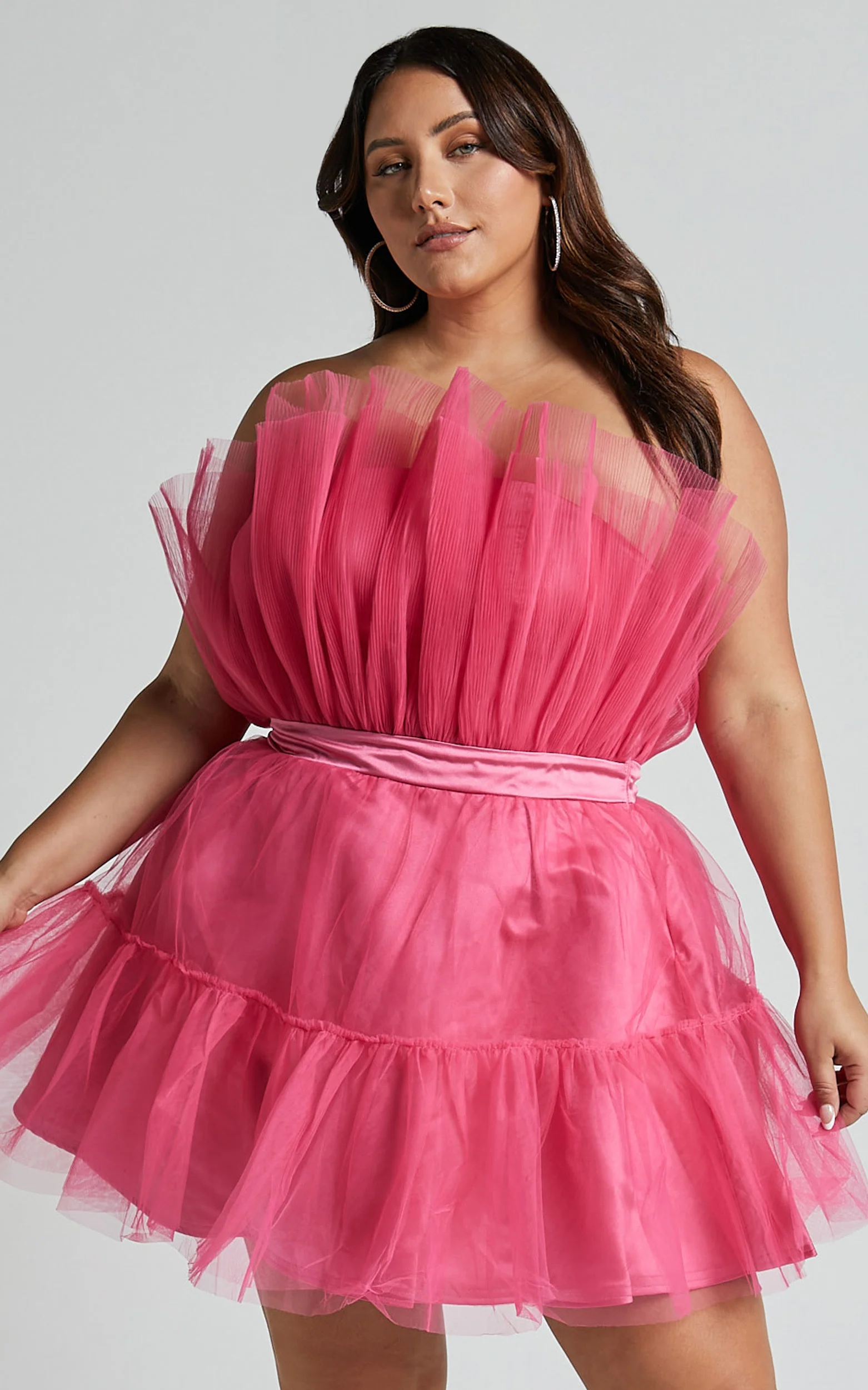 Amalya Mini Dress - Tiered Tulle Fit and Flare Dress in Hot Pink - Image 2