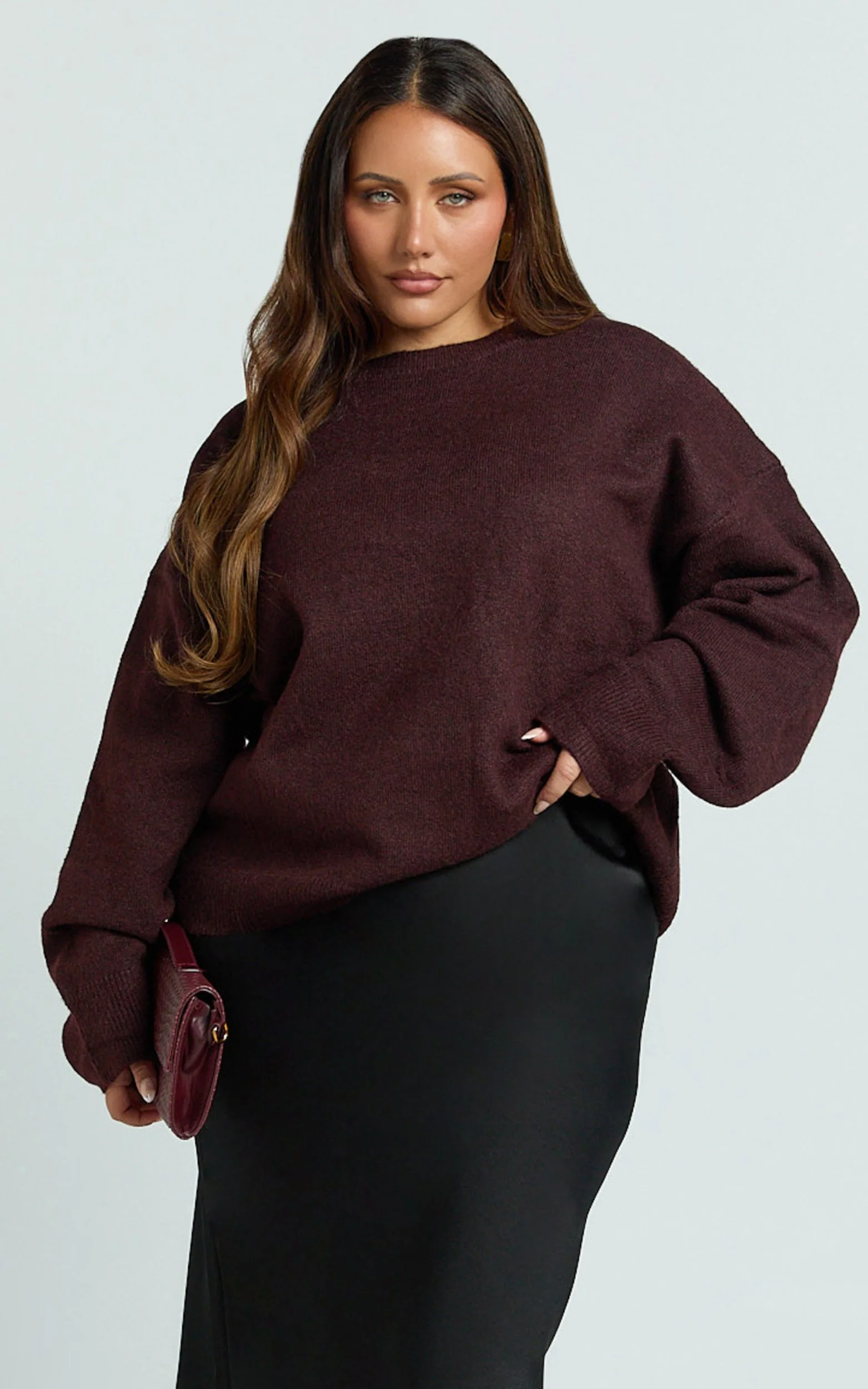 Amanda Jumper - Crew Neck Long Sleeve Knit Sweater in Burgundy - Image 2