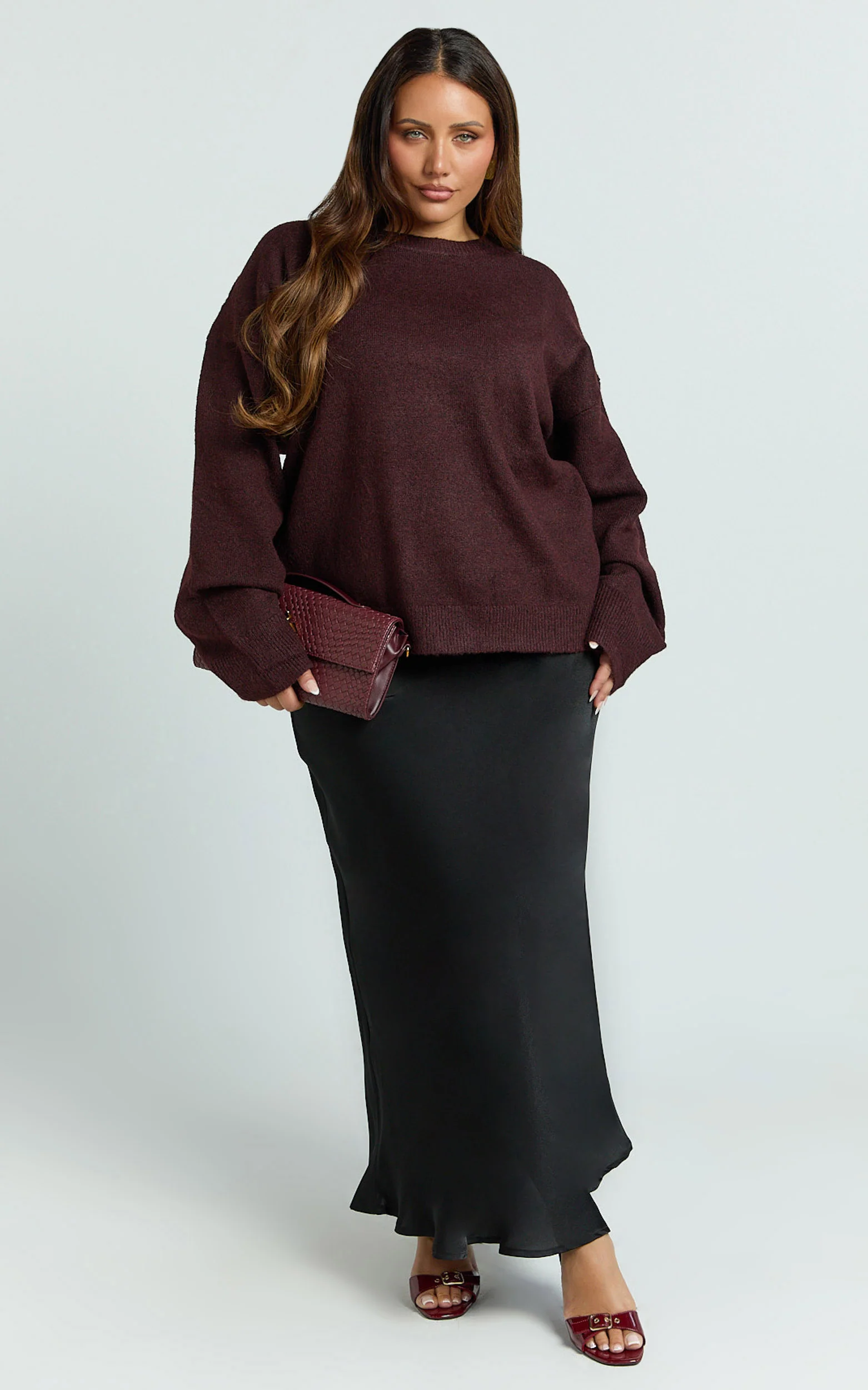 Amanda Jumper - Crew Neck Long Sleeve Knit Sweater in Burgundy - Image 4