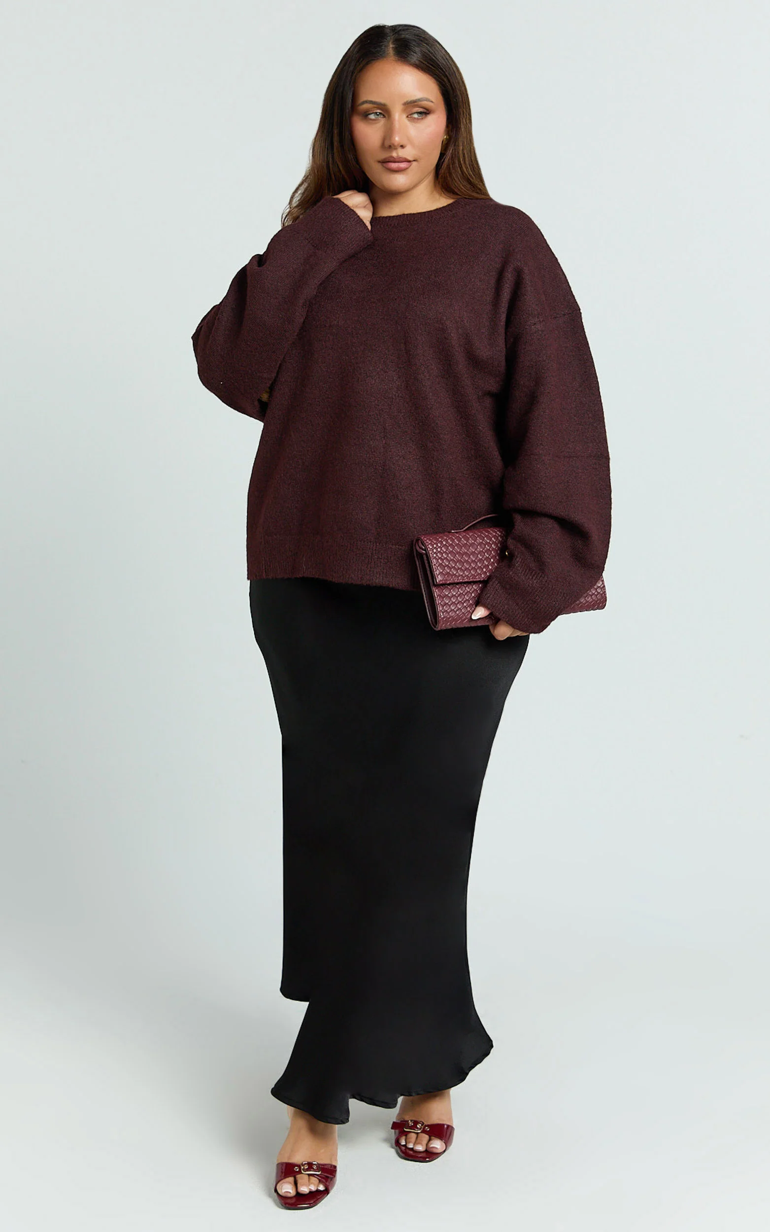 Amanda Jumper - Crew Neck Long Sleeve Knit Sweater in Burgundy - Image 6