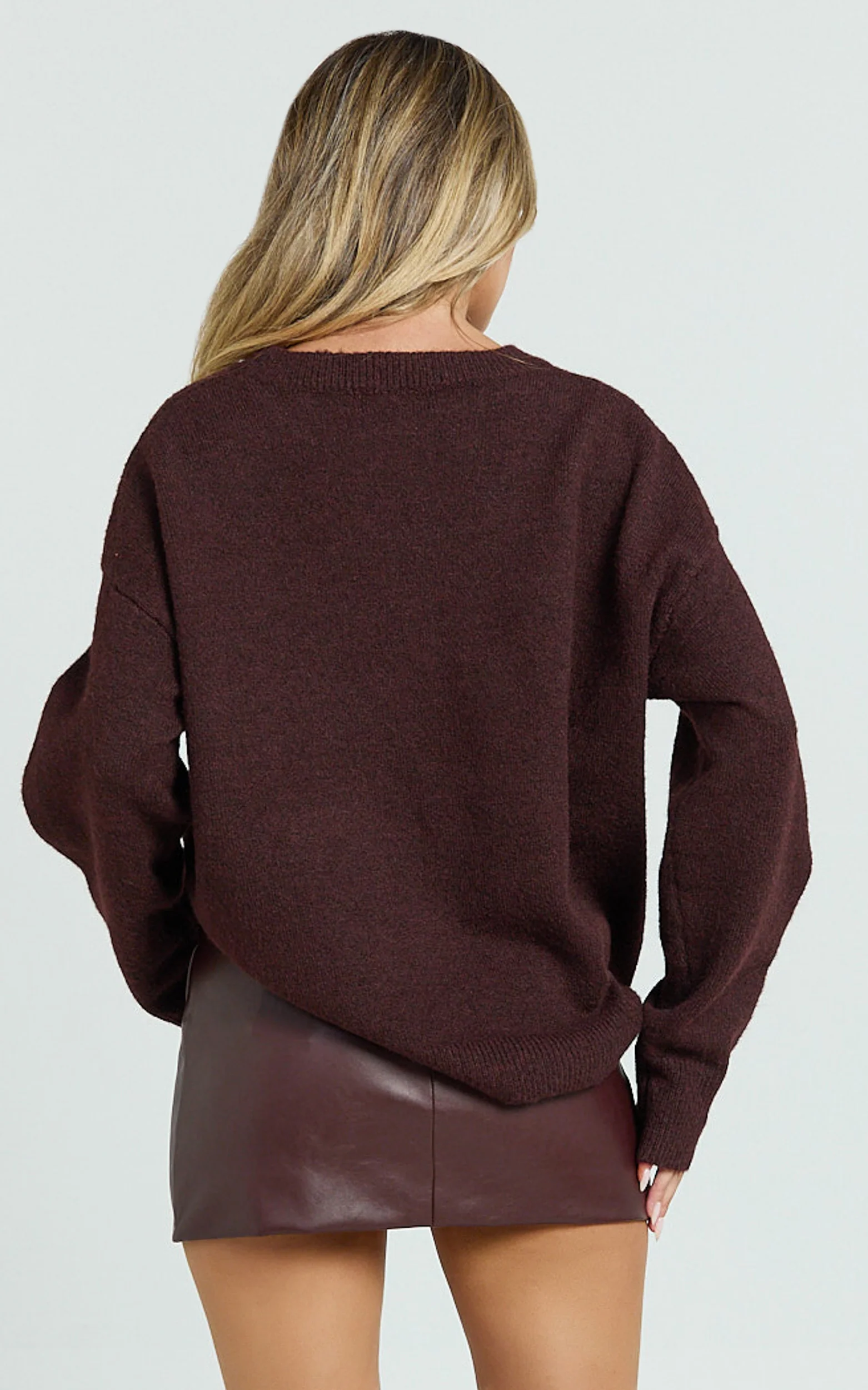 Amanda Jumper - Crew Neck Long Sleeve Knit Sweater in Burgundy - Image 9