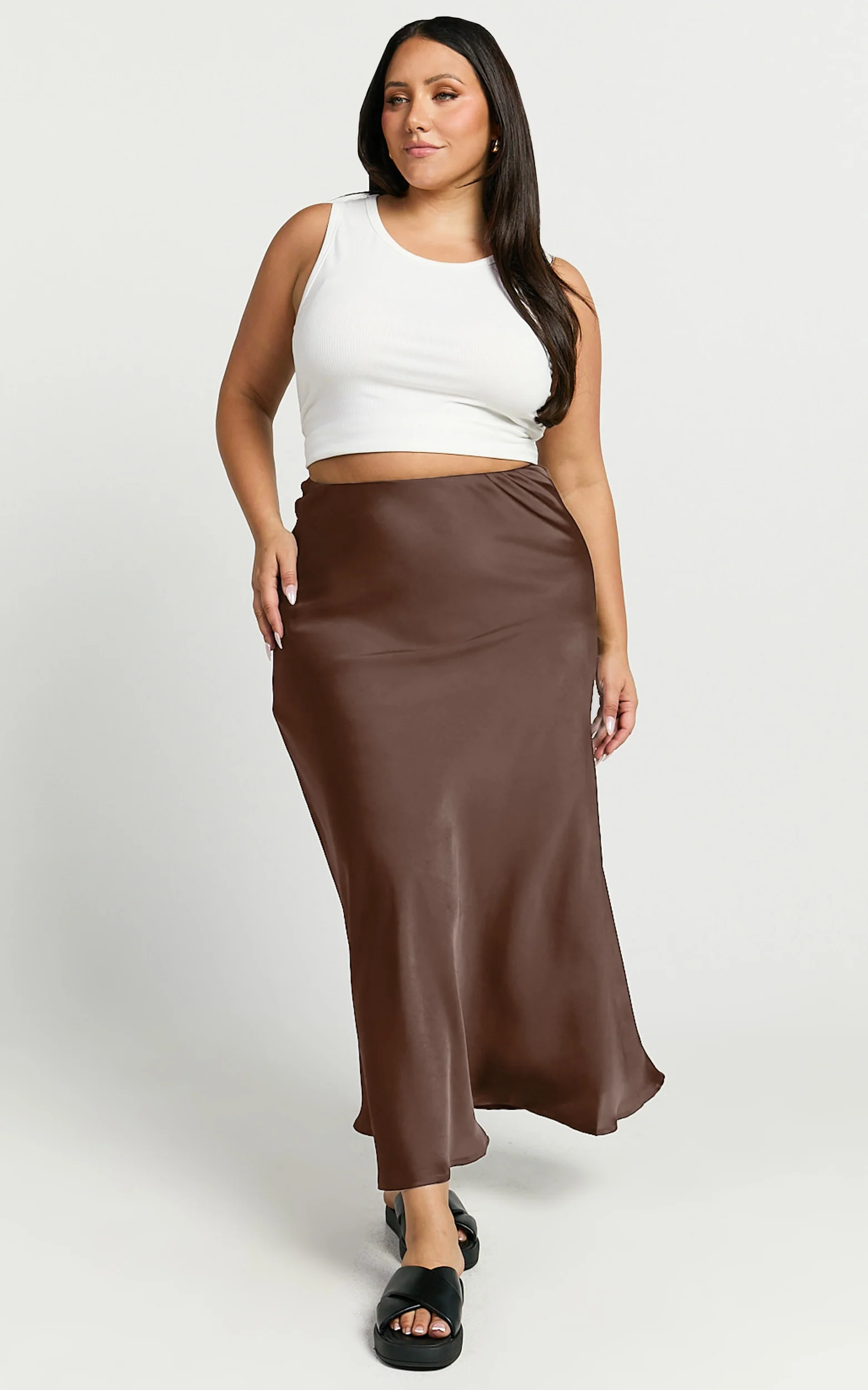 Amari Maxi Skirt - High Waisted Bias Cut Skirt in Chocolate - Image 3