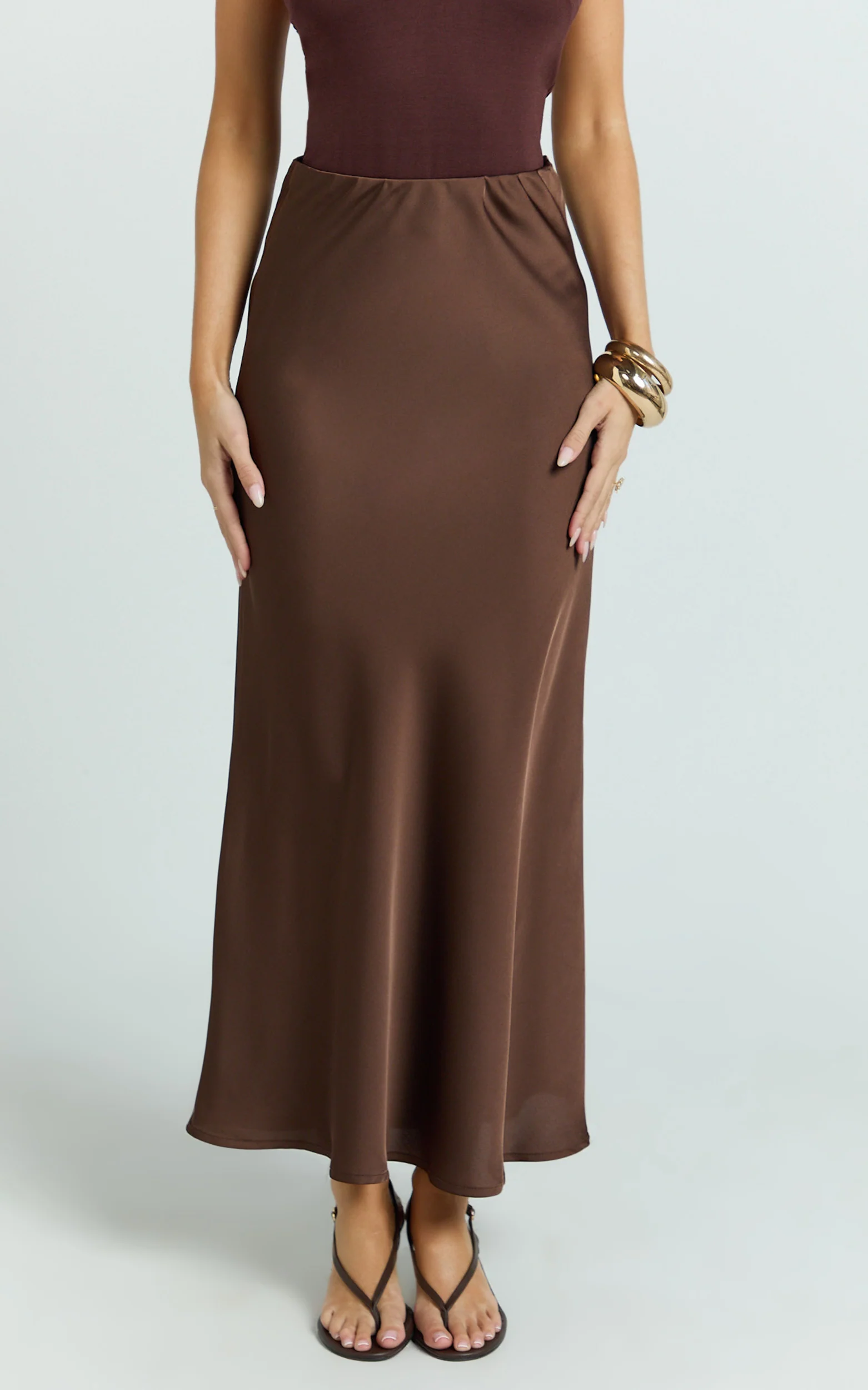 Amari Maxi Skirt - High Waisted Bias Cut Skirt in Chocolate - Image 7