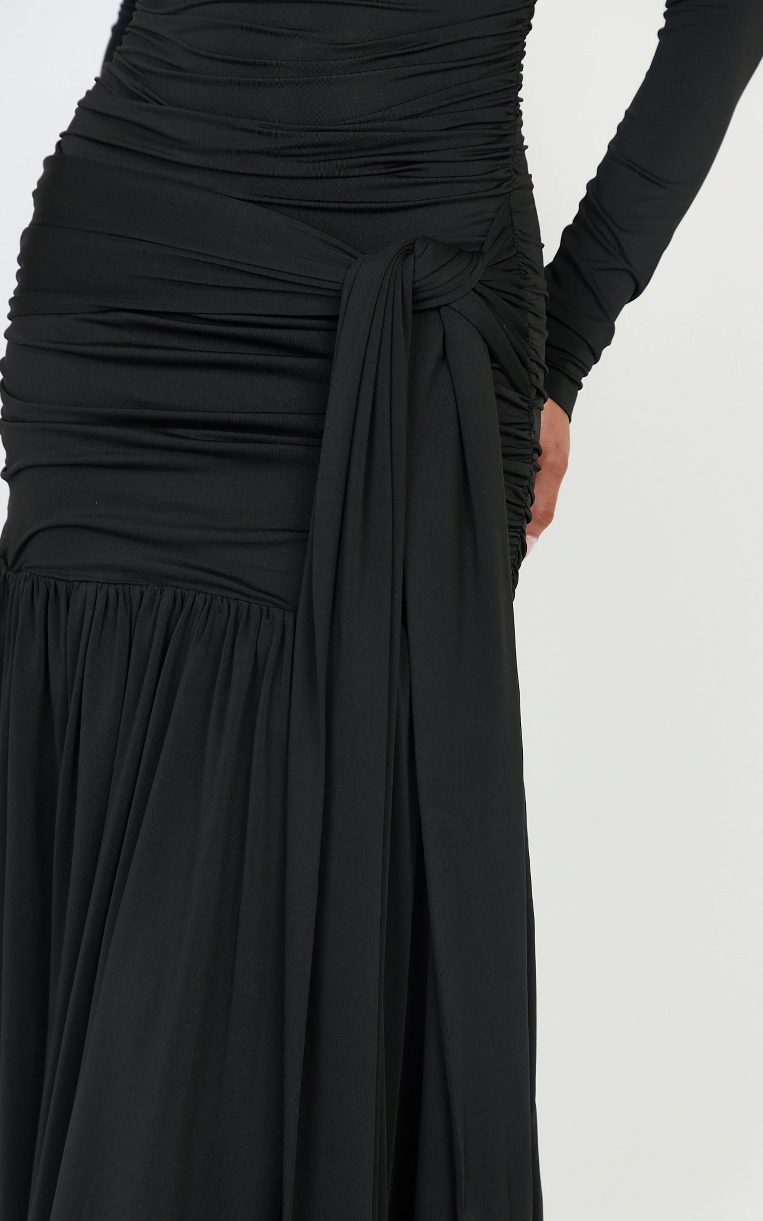 Amaya Maxi Dress - Off Shoulder Draped Long Sleeve Dress in Black - Image 6