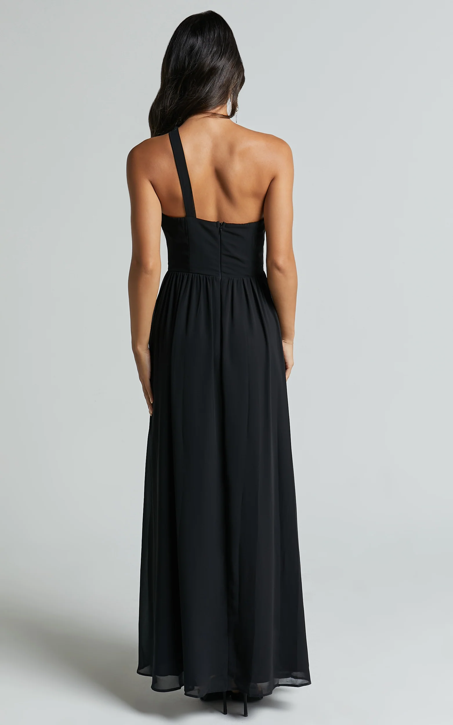 Amorette Maxi Dress - One Shoulder Detail Gown Dress in Black - Image 6