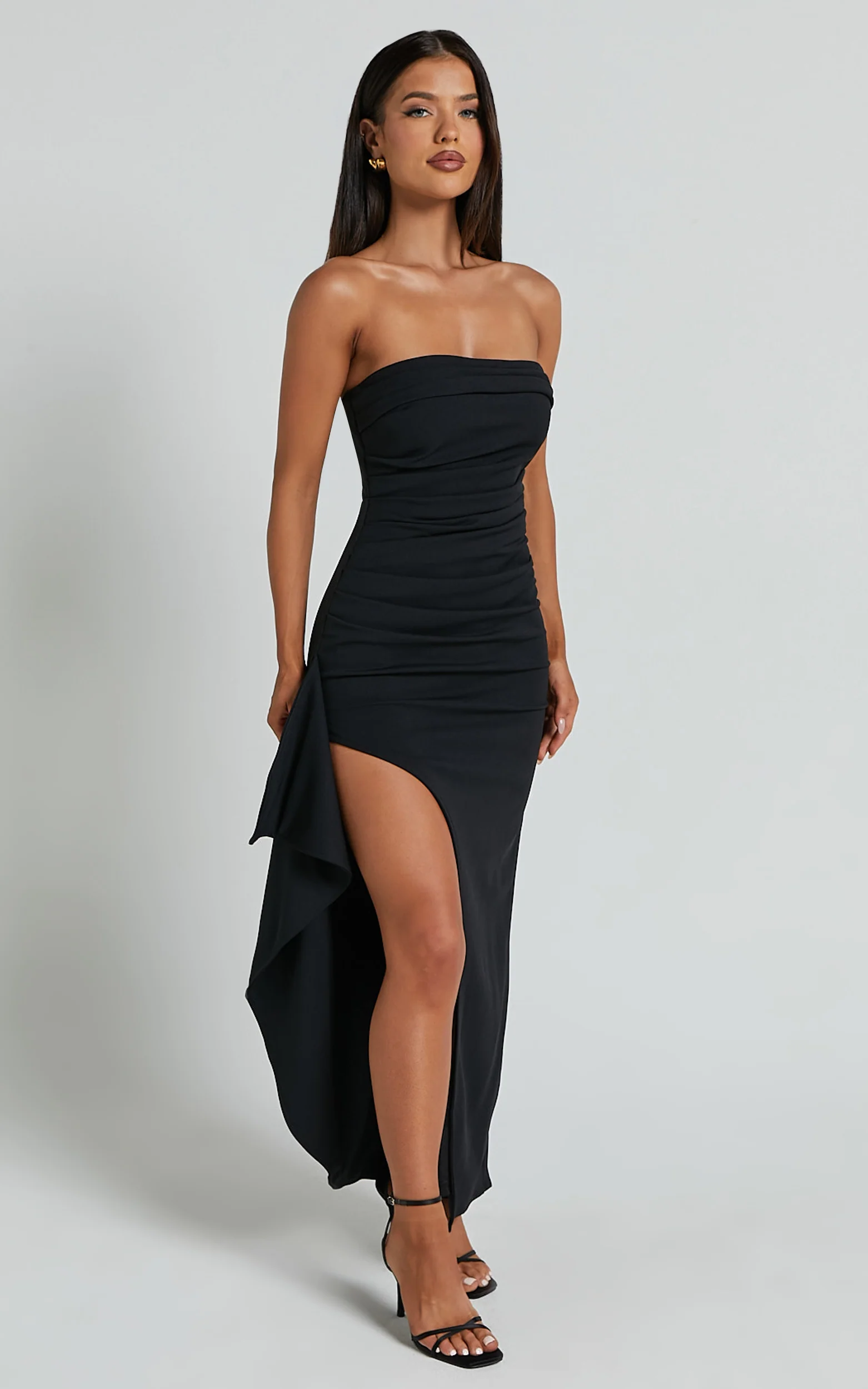 Andrea Midi Dress - Strapless Ruffle Dress in Black - Image 4