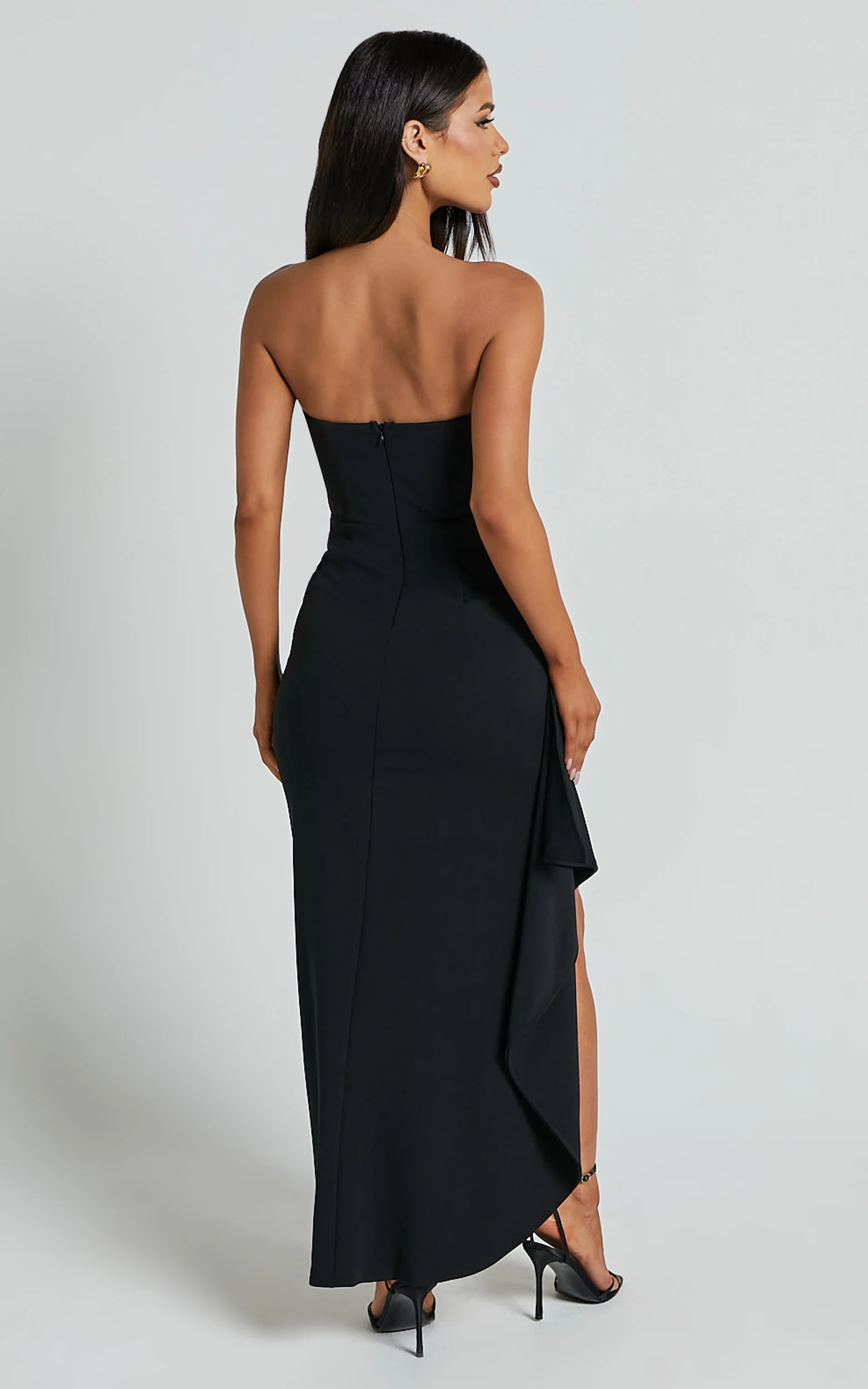 Andrea Midi Dress - Strapless Ruffle Dress in Black - Image 5