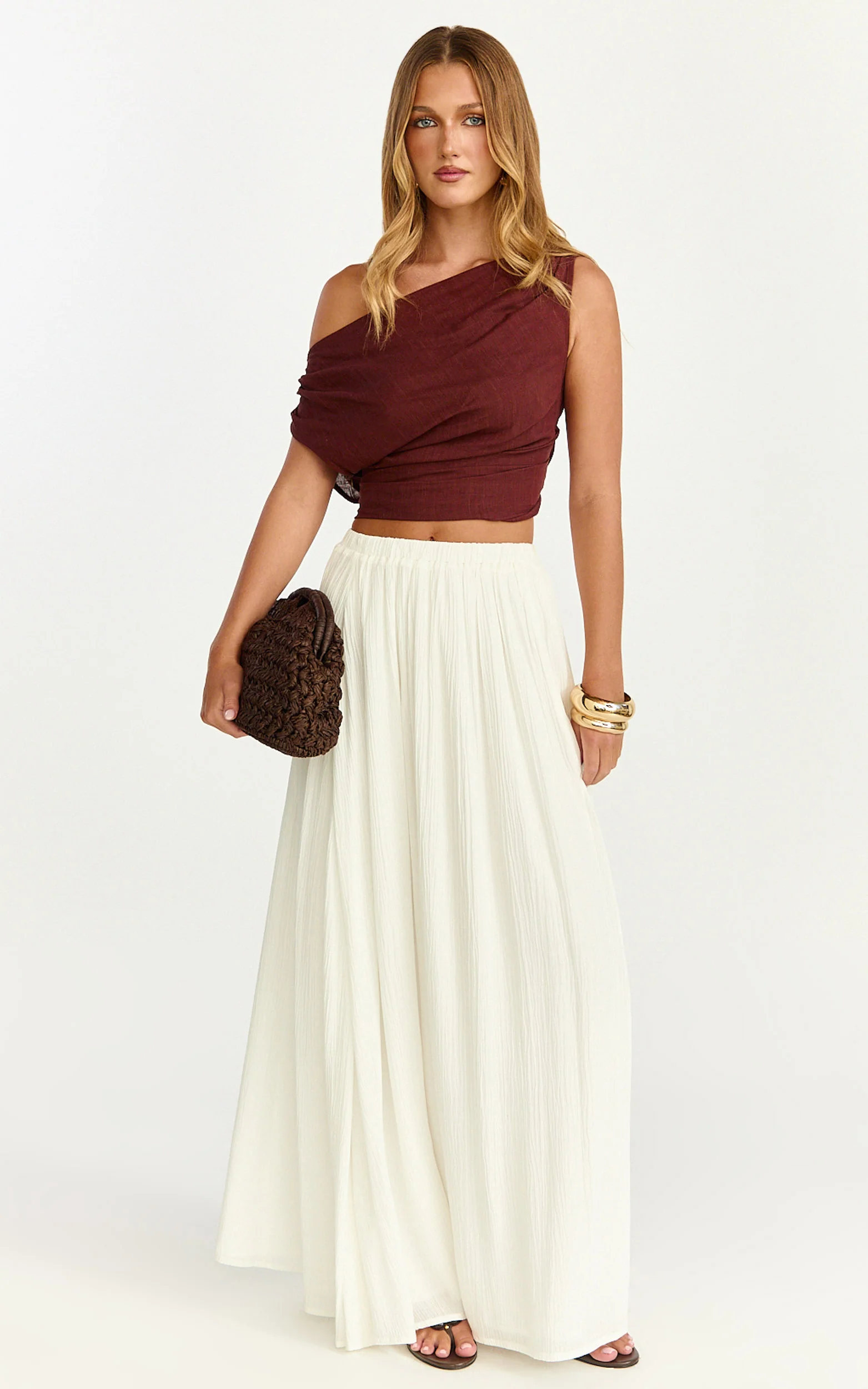 Anessa Maxi Skirt - Elastic Waist Maxi Skirt With Thigh Split in Natural - Image 3