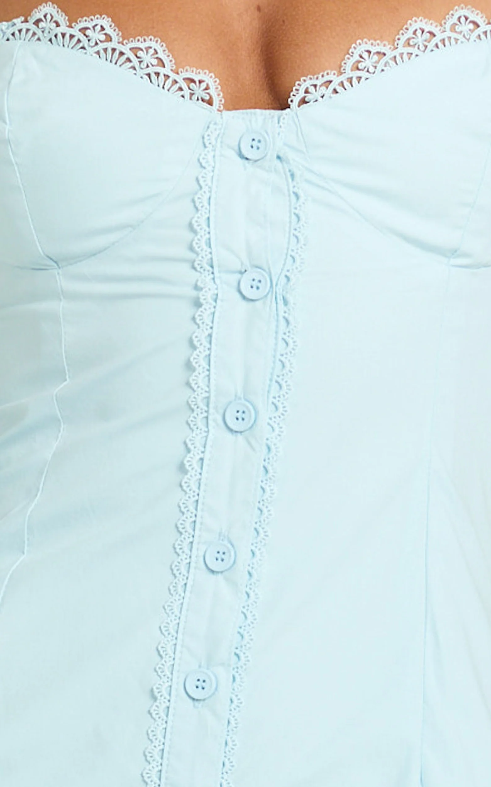 Anessa Midi Dress - Button Front Bustier Fitted Dress in Blue - Image 6