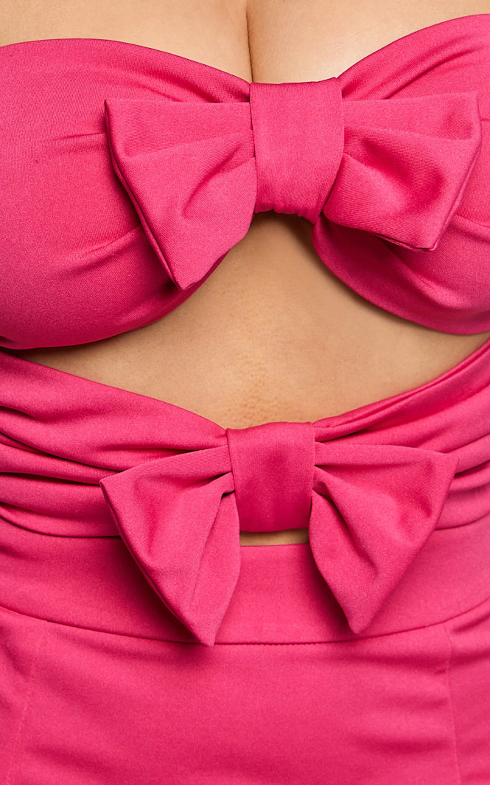 Annette Mini Dress - Strapless Cut Out Ribbon Detail Dress in Fuschia - Image 8