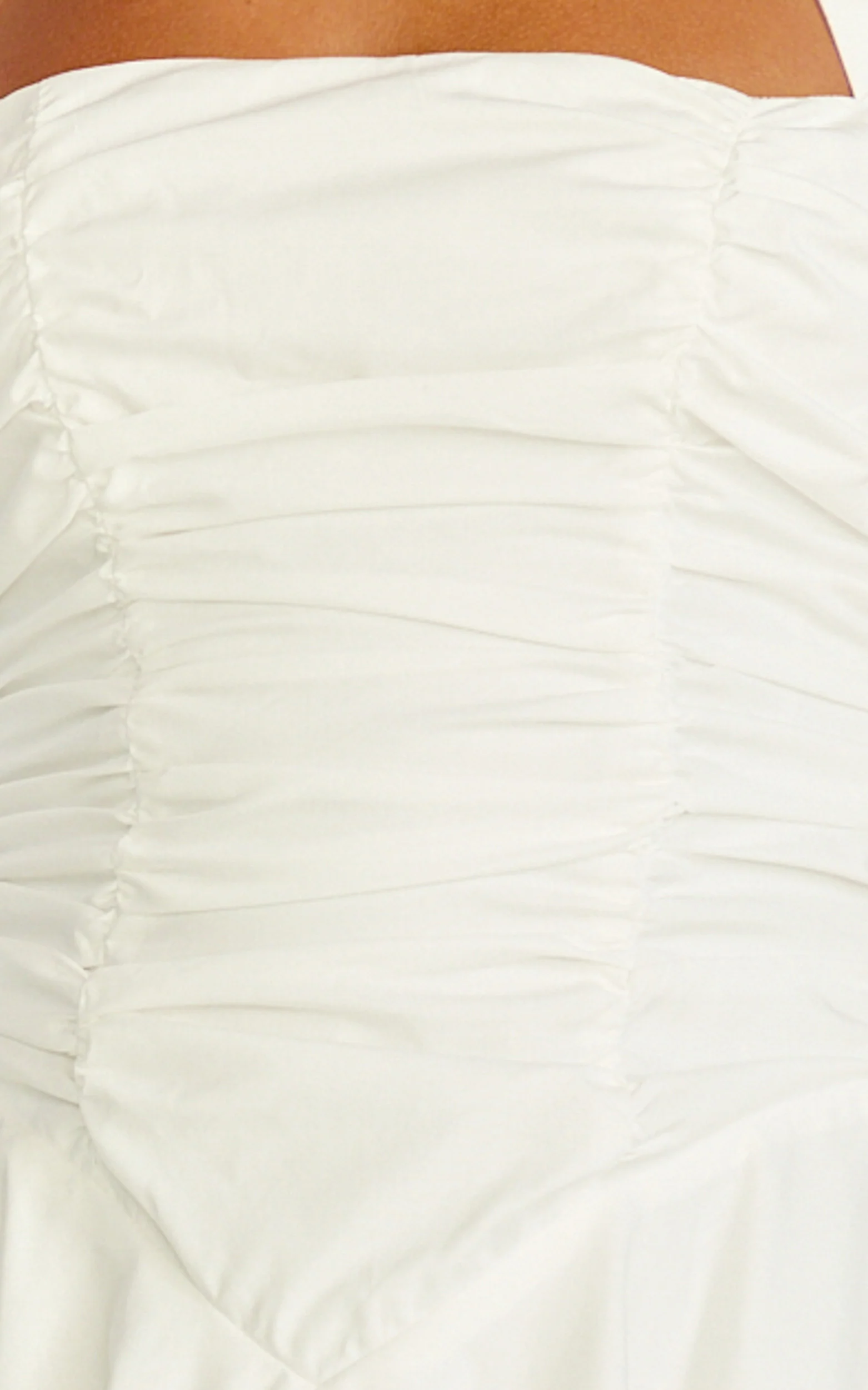 Anya Mini Dress - Halter Neck Gathered Top Drop Waist Fit And Flare Dress in White - Image 6