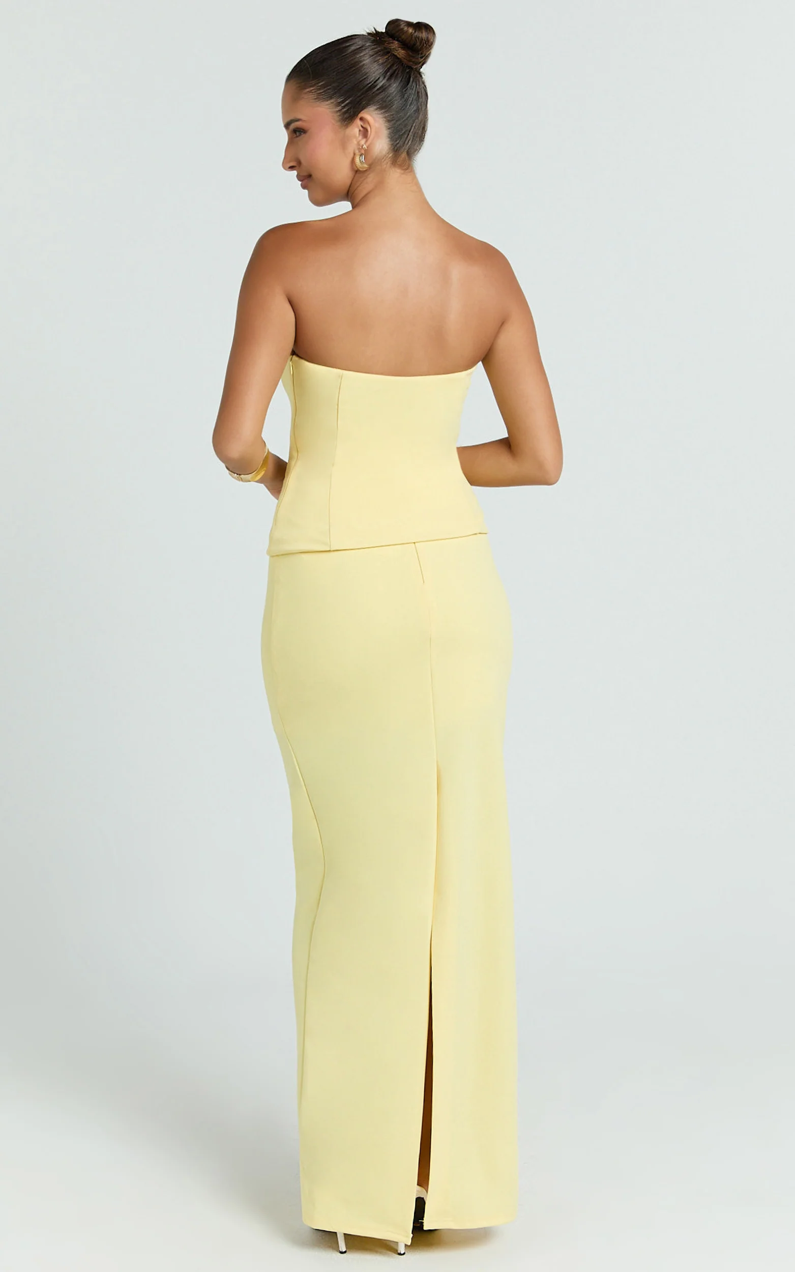 Anya Two Piece Top and Skirt Set - Strapless Fit And Flare Top And Maxi Skirt in Lemon - Image 5