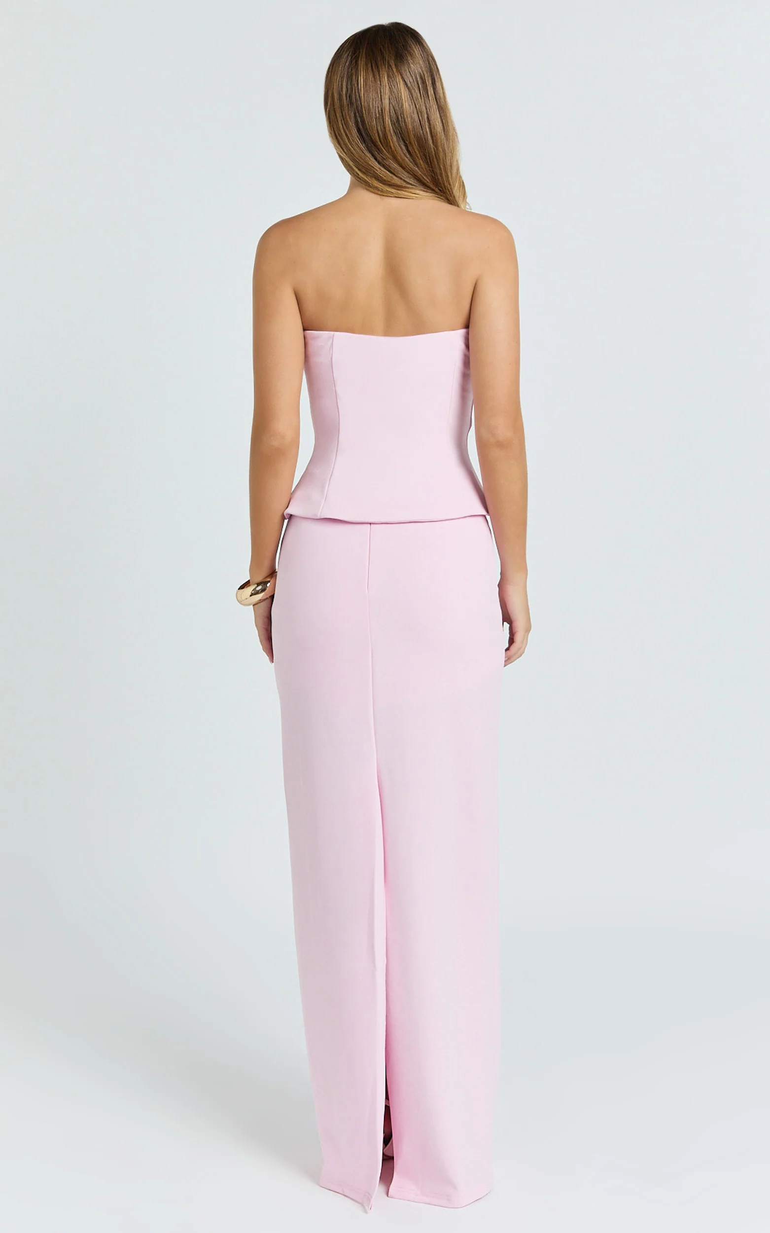 Anya Two Piece Top and Skirt Set - Strapless Fit And Flare Top And Maxi Skirt in Pink - Image 5