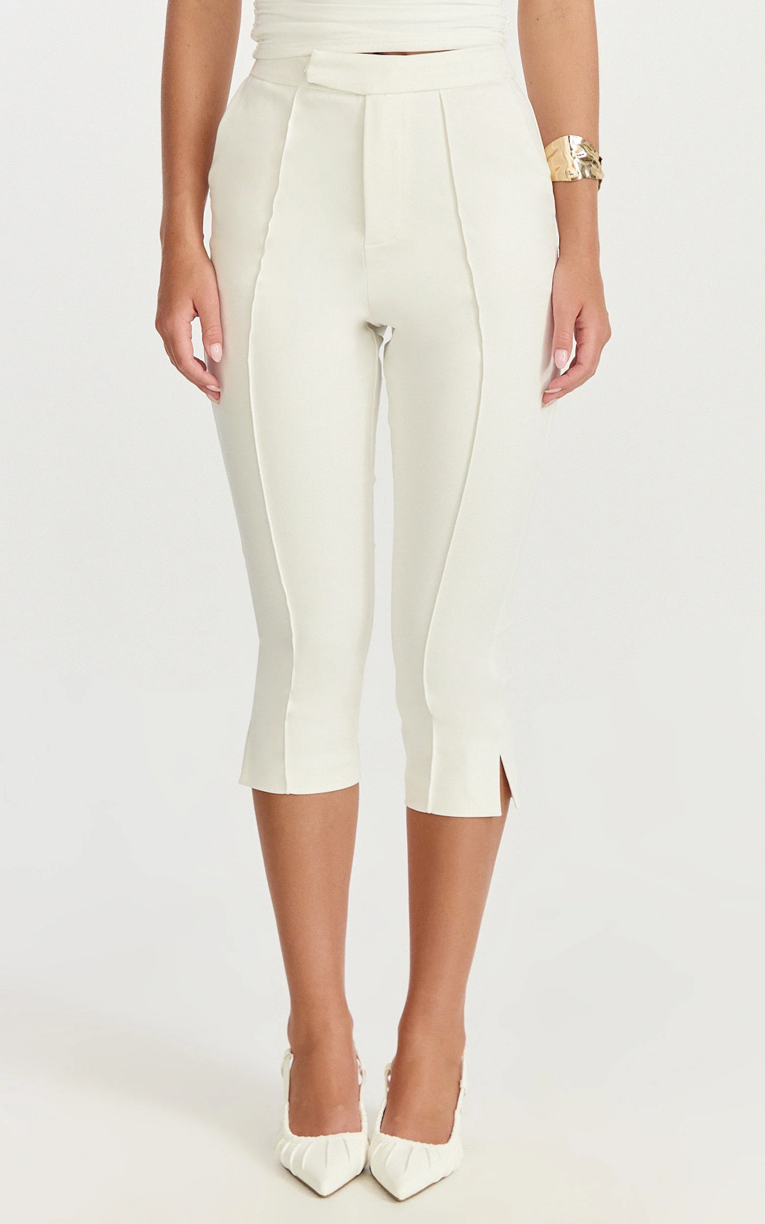 Arabella Pants - Capri Slim Fit Side Split Pants in White - Image 2