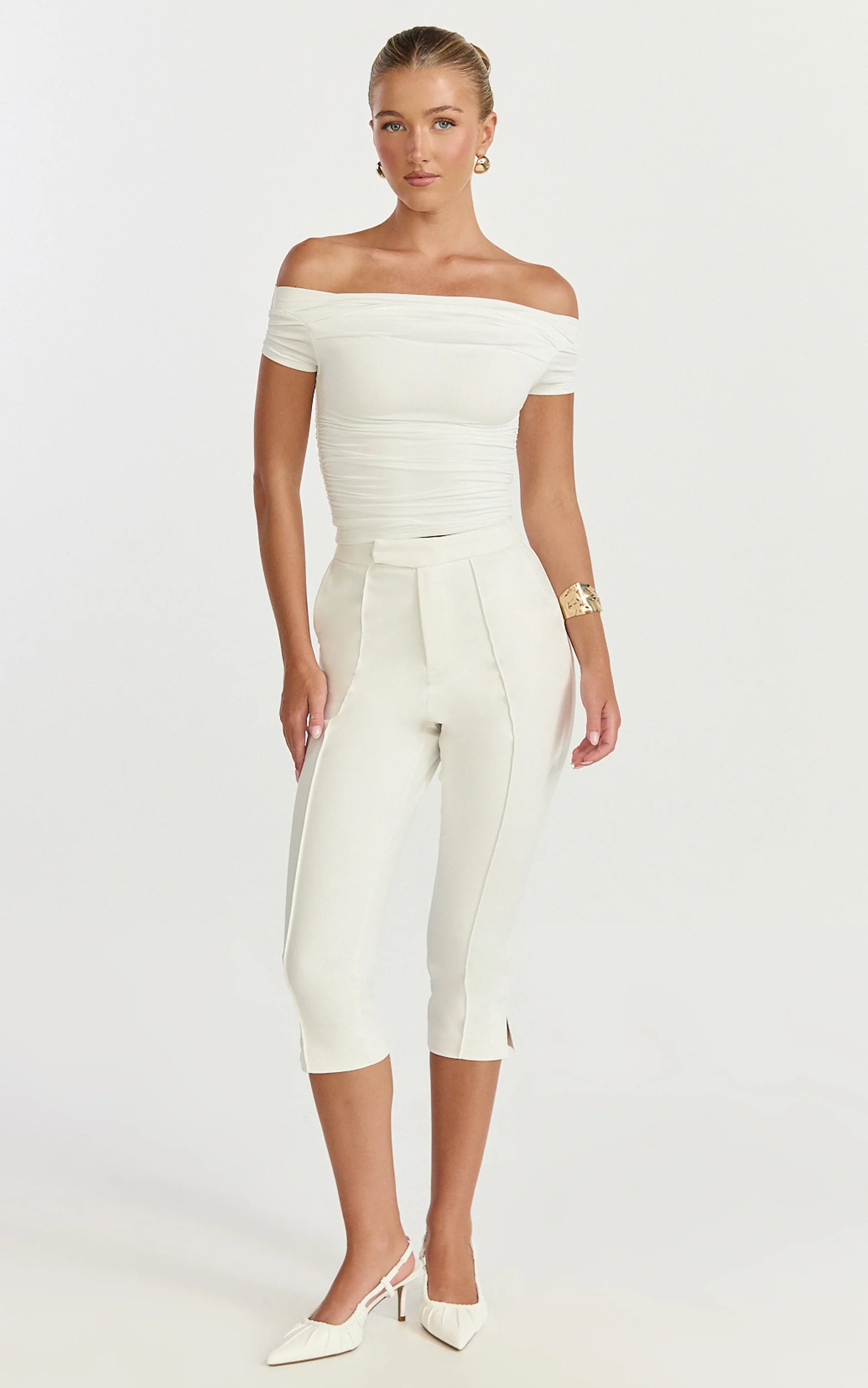 Arabella Pants - Capri Slim Fit Side Split Pants in White - Image 3