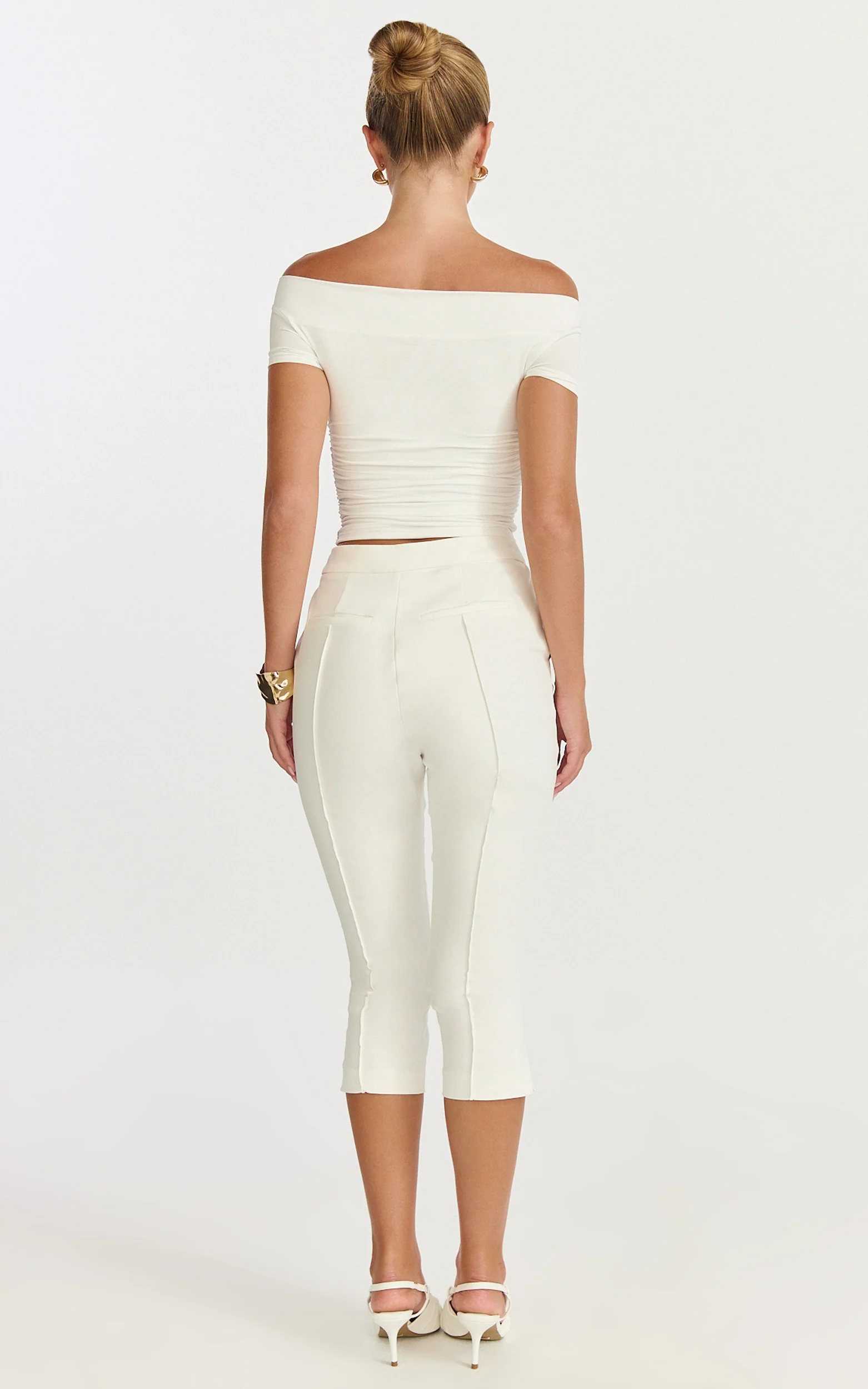 Arabella Pants - Capri Slim Fit Side Split Pants in White - Image 5