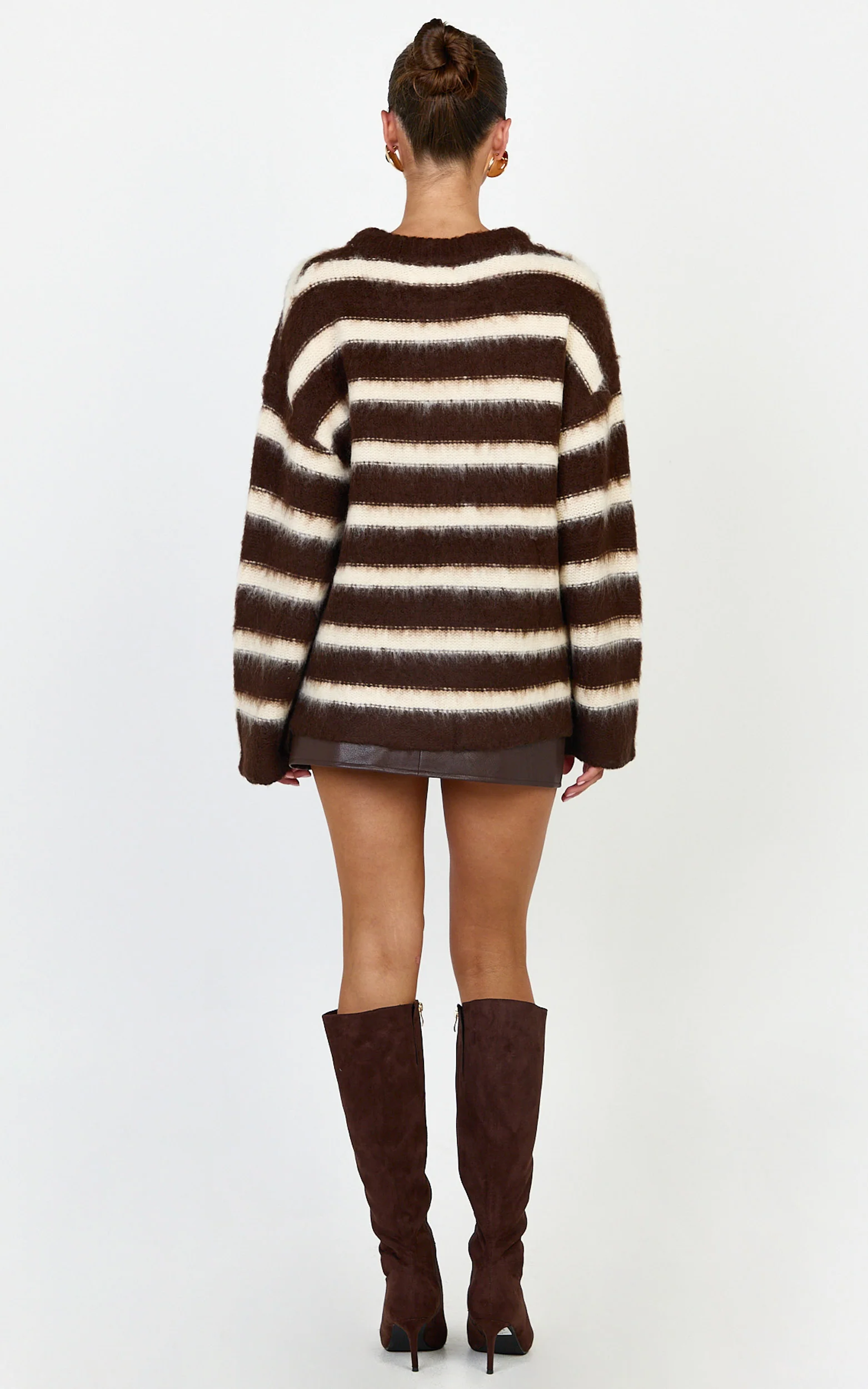 Aria Jumper - Fluffy Striped Knit Jumper in Chocolate - Image 5