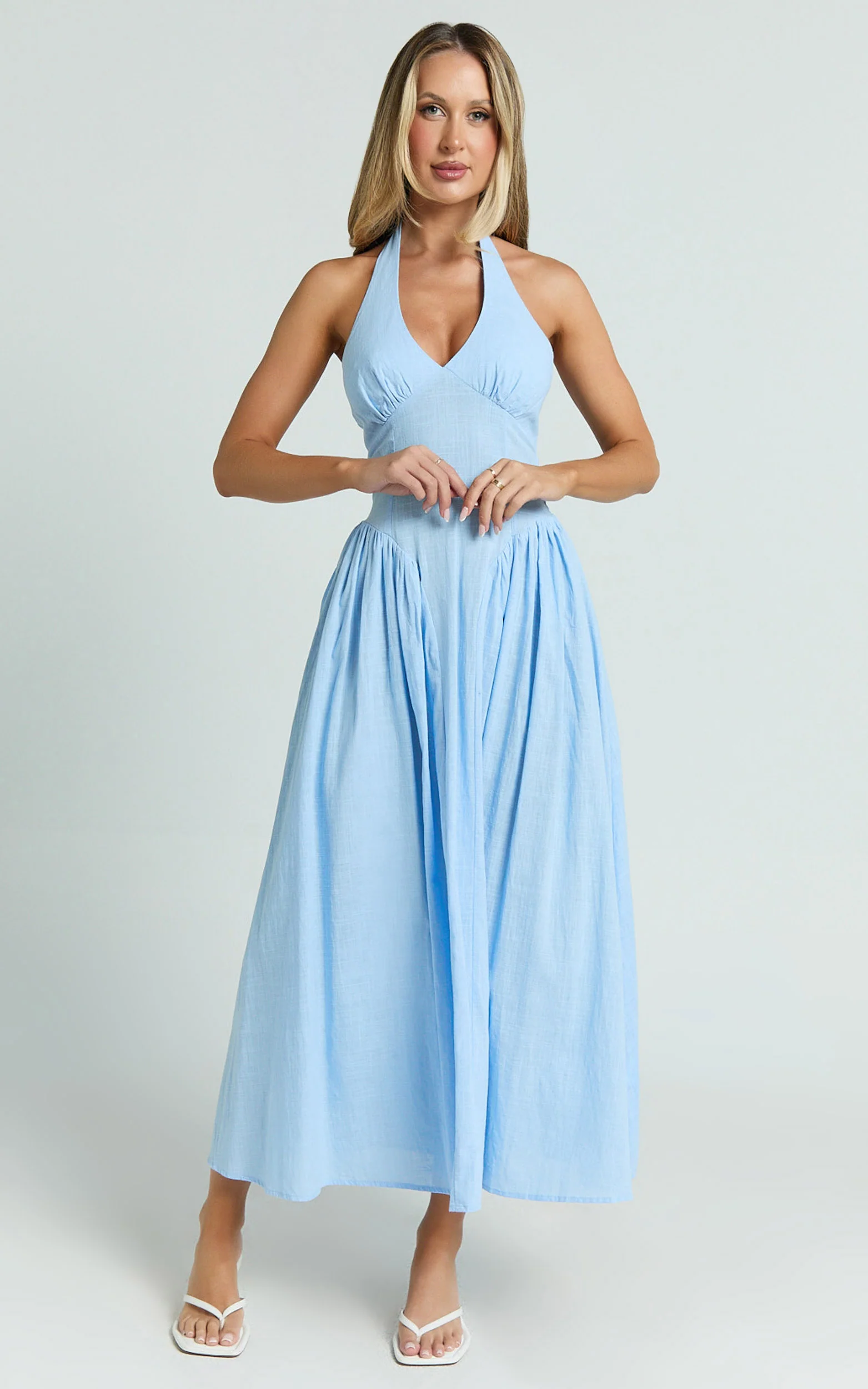 Athena Midi Dress - Halter Drop Waist Dress in Blue - Image 4