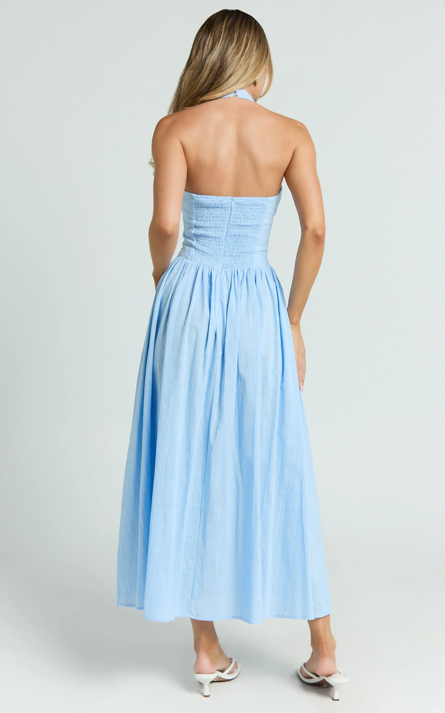 Athena Midi Dress - Halter Drop Waist Dress in Blue - Image 5