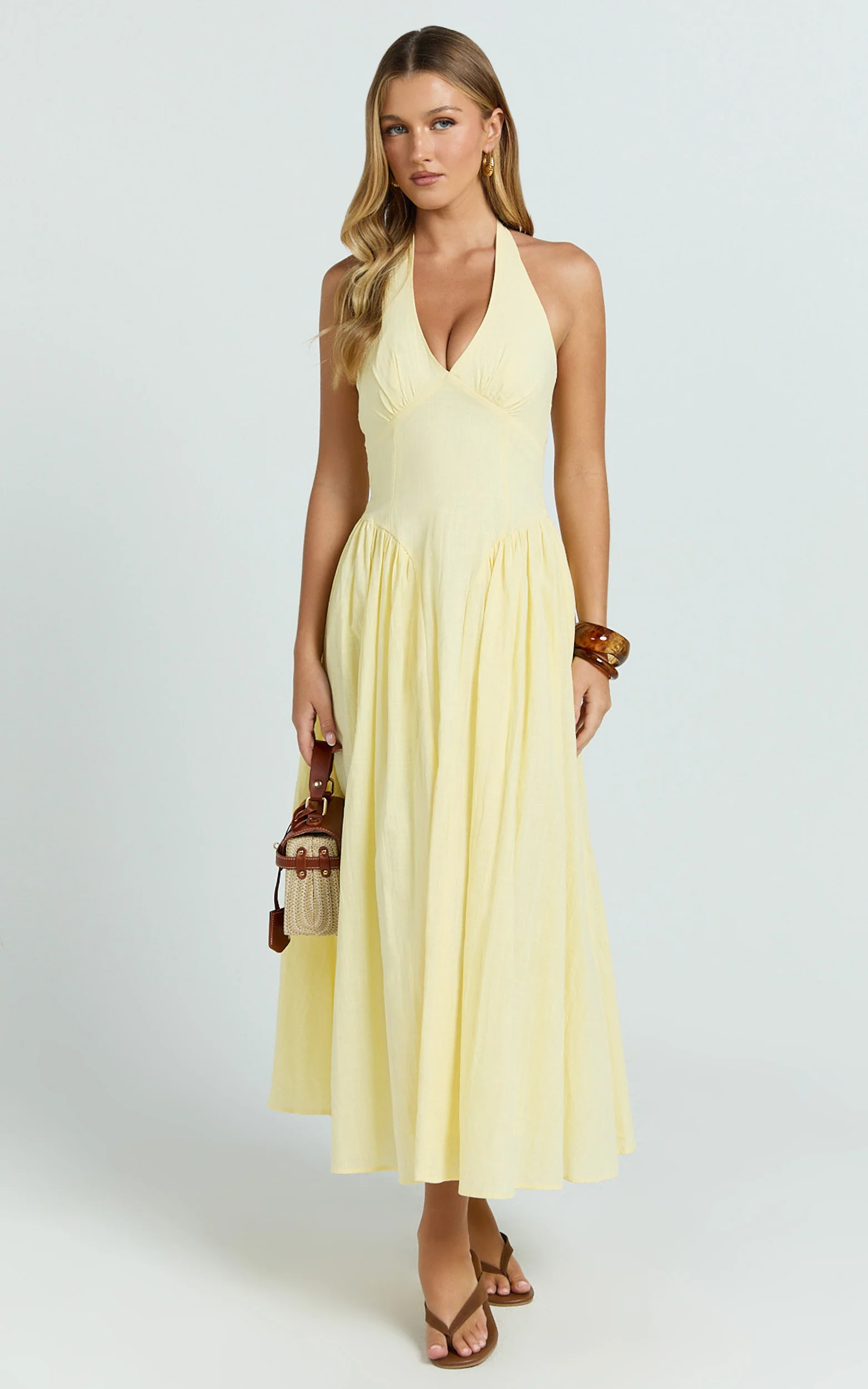 Athena Midi Dress - Halter Drop Waist Dress in Lemon - Image 5