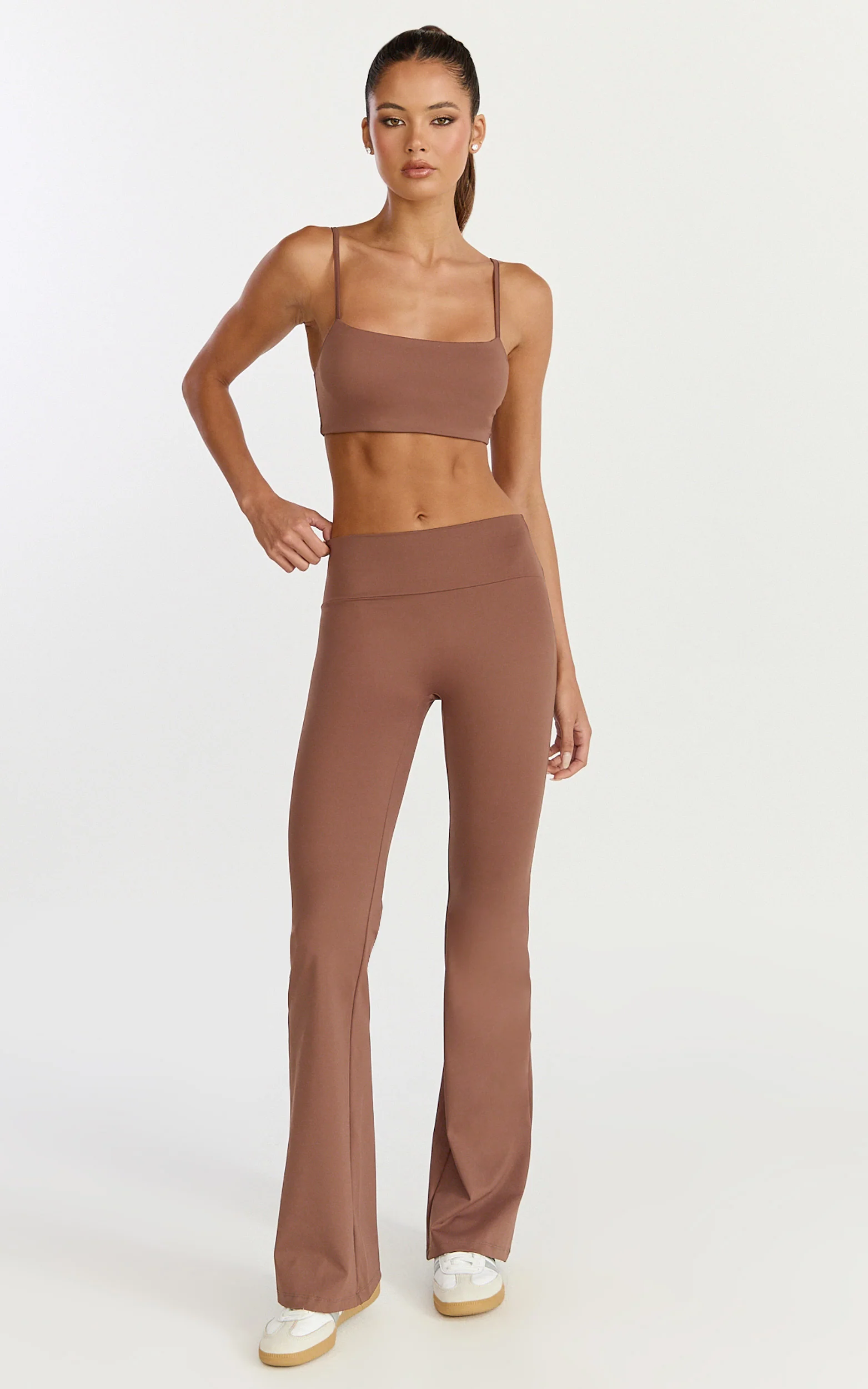 Aurora Pants - High Waist Flared Leggings in Cocoa Bean - Image 3