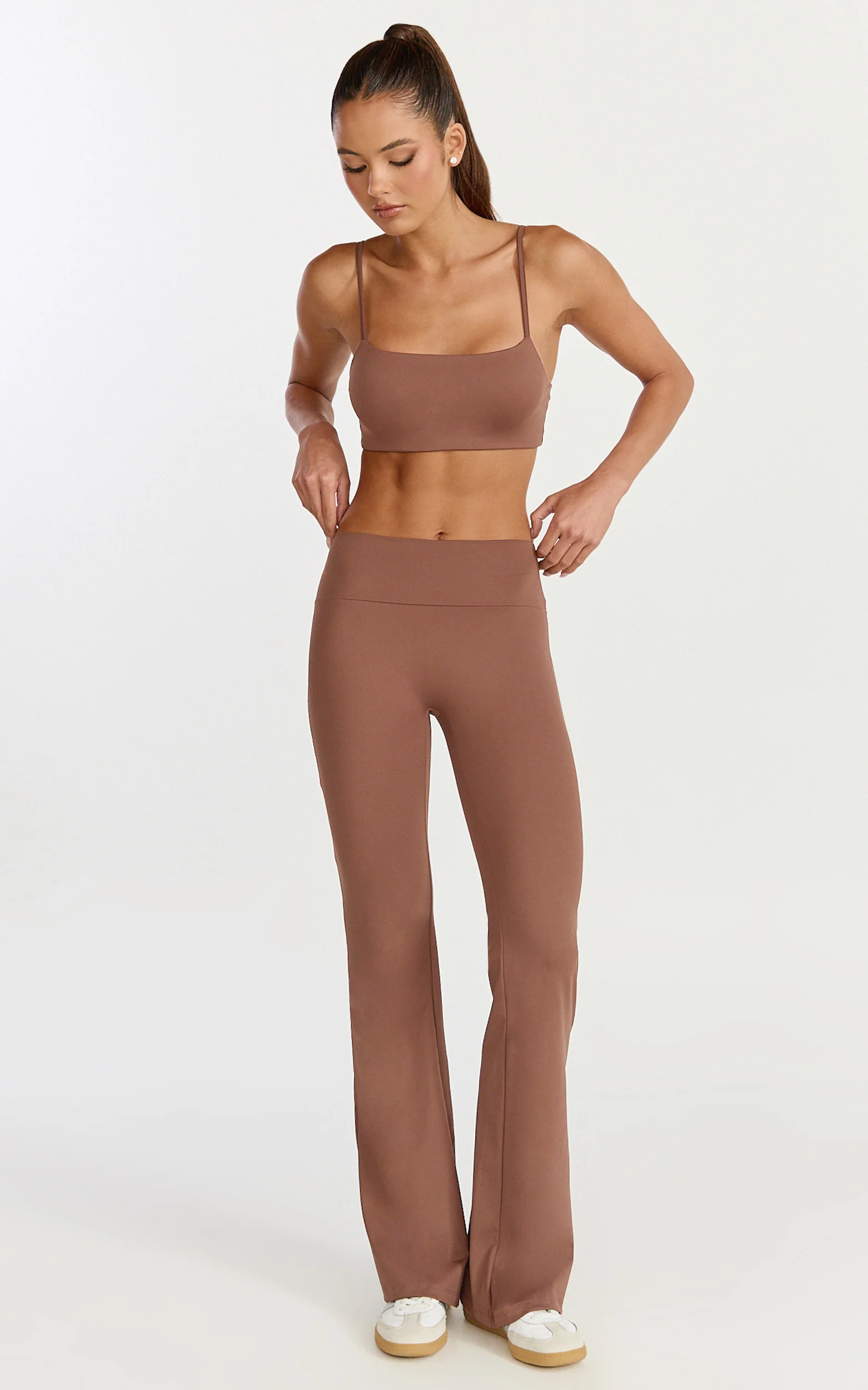 Aurora Pants - High Waist Flared Leggings in Cocoa Bean - Image 5