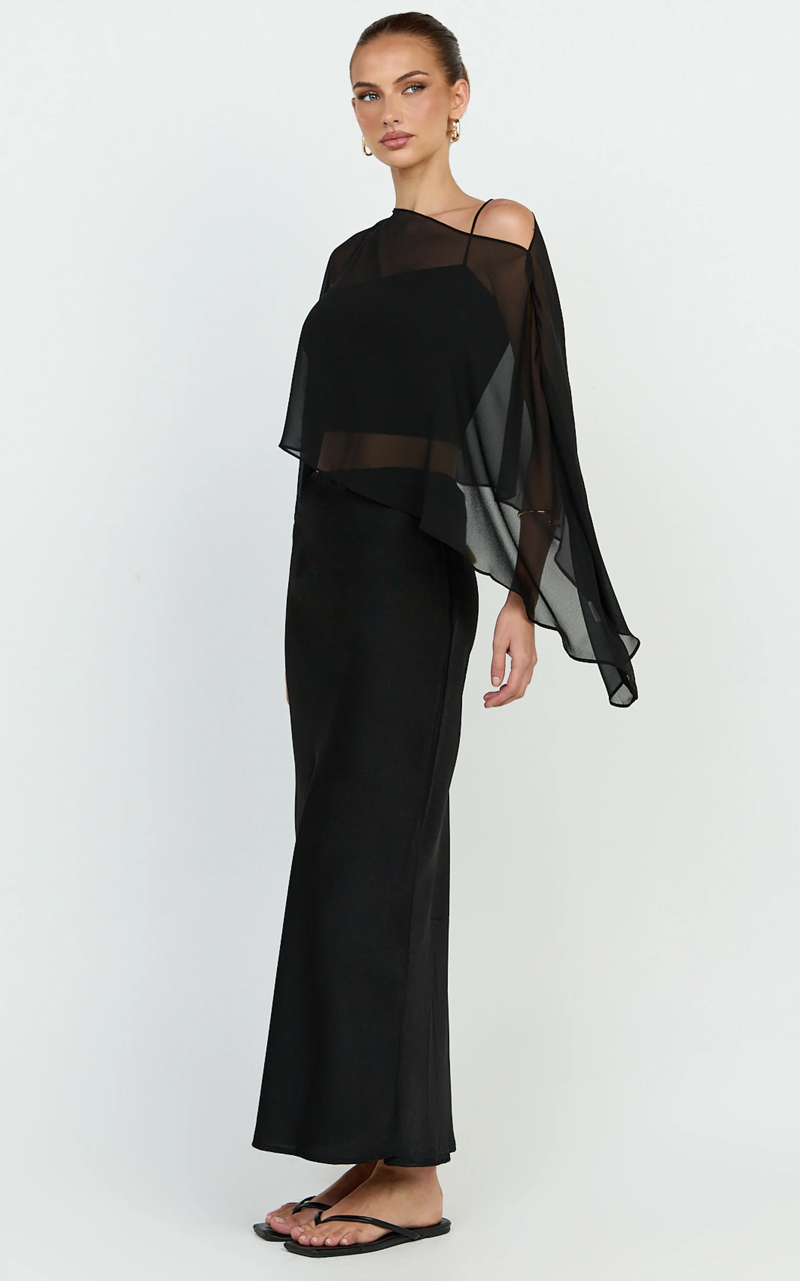Aya Top - Sheer Off Shoulder Cape Top in Black - Image 5