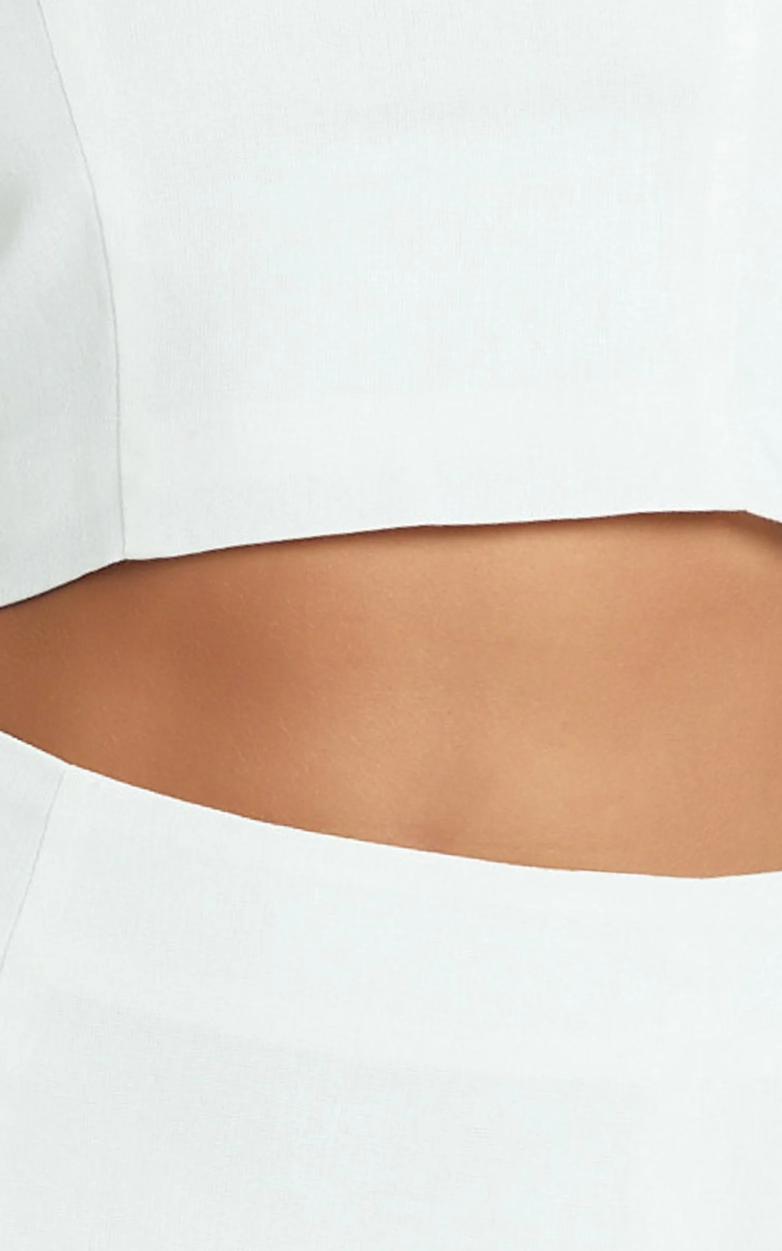 Ayesha Two Piece Set - Halter Fitted Crop Top and Fitted Side Split Midi Skirt in Off White - Image 6
