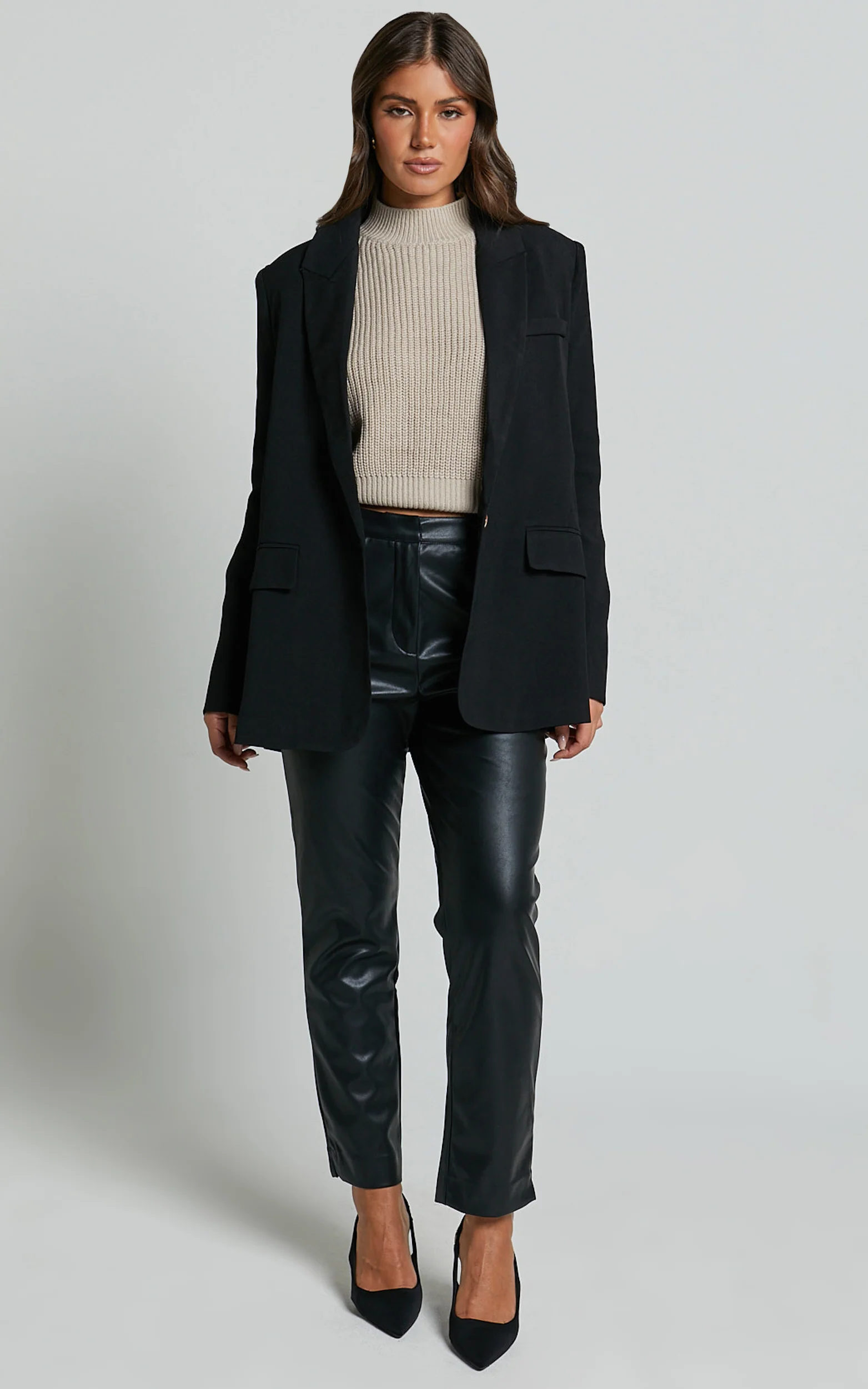 Azelia Pants - Mid Rise Cropped Faux Leather Pants in Black - Image 3