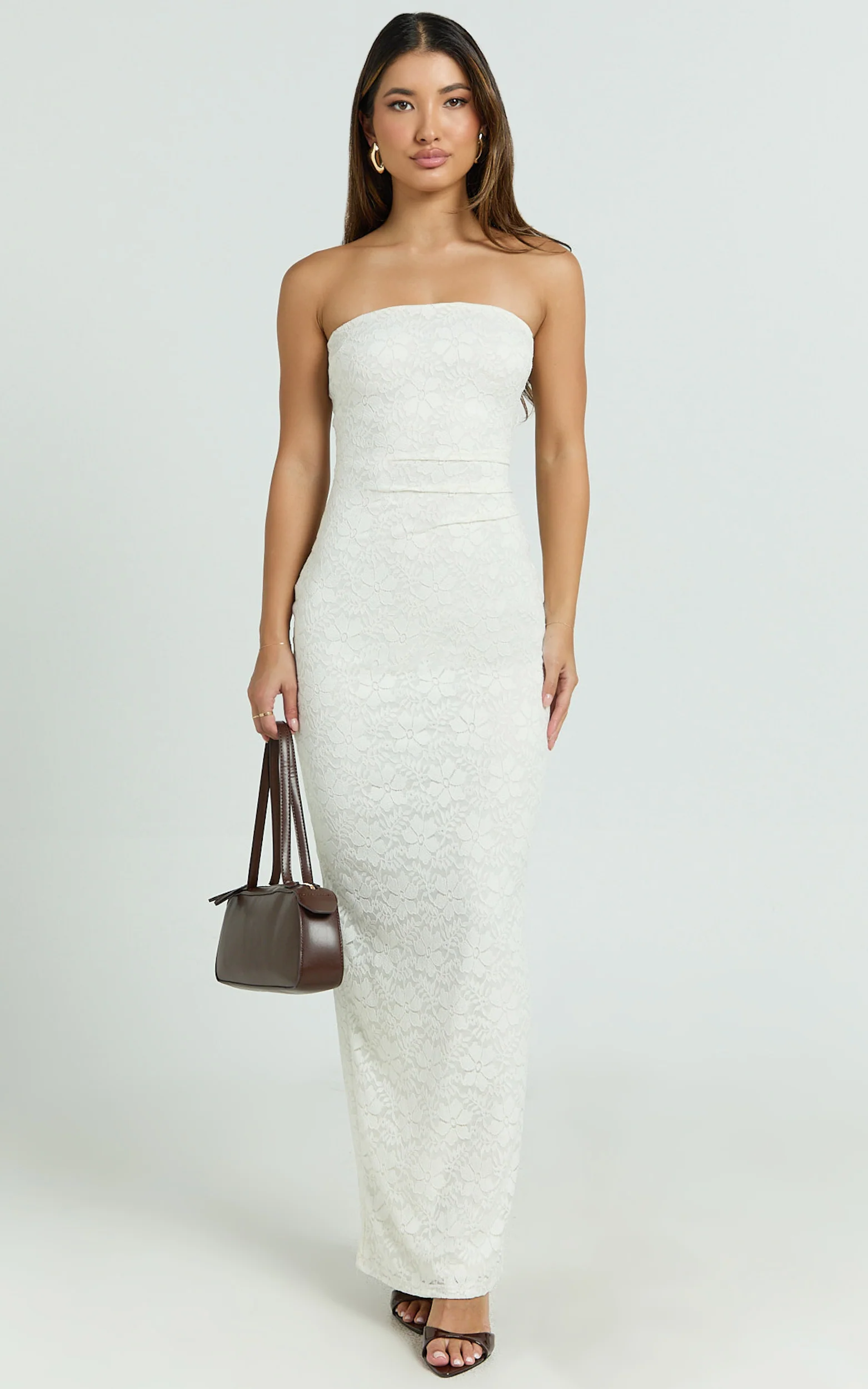Bec Maxi Dress - Stretch Lace Strapless Dress in Off White - Image 5