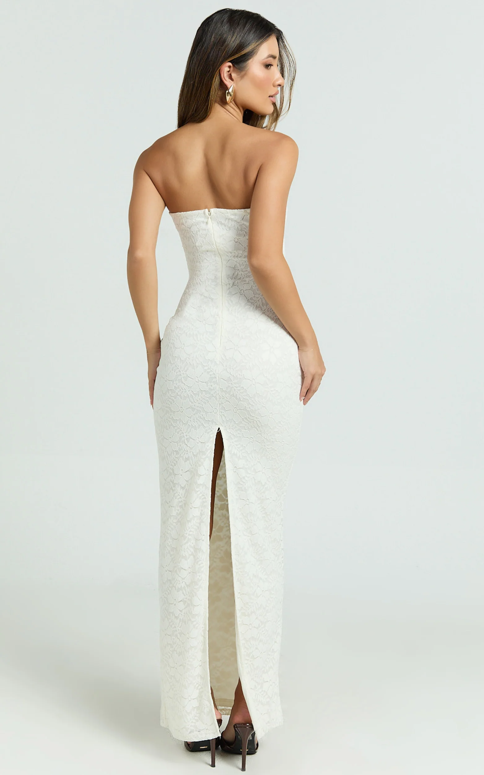 Bec Maxi Dress - Stretch Lace Strapless Dress in Off White - Image 6